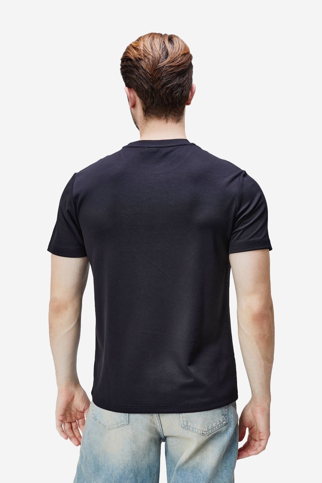 CANARY Siyah Bisiklet Yaka Gofre Baskılı Modal Kumaş Standard Fit Erkek Tshirt