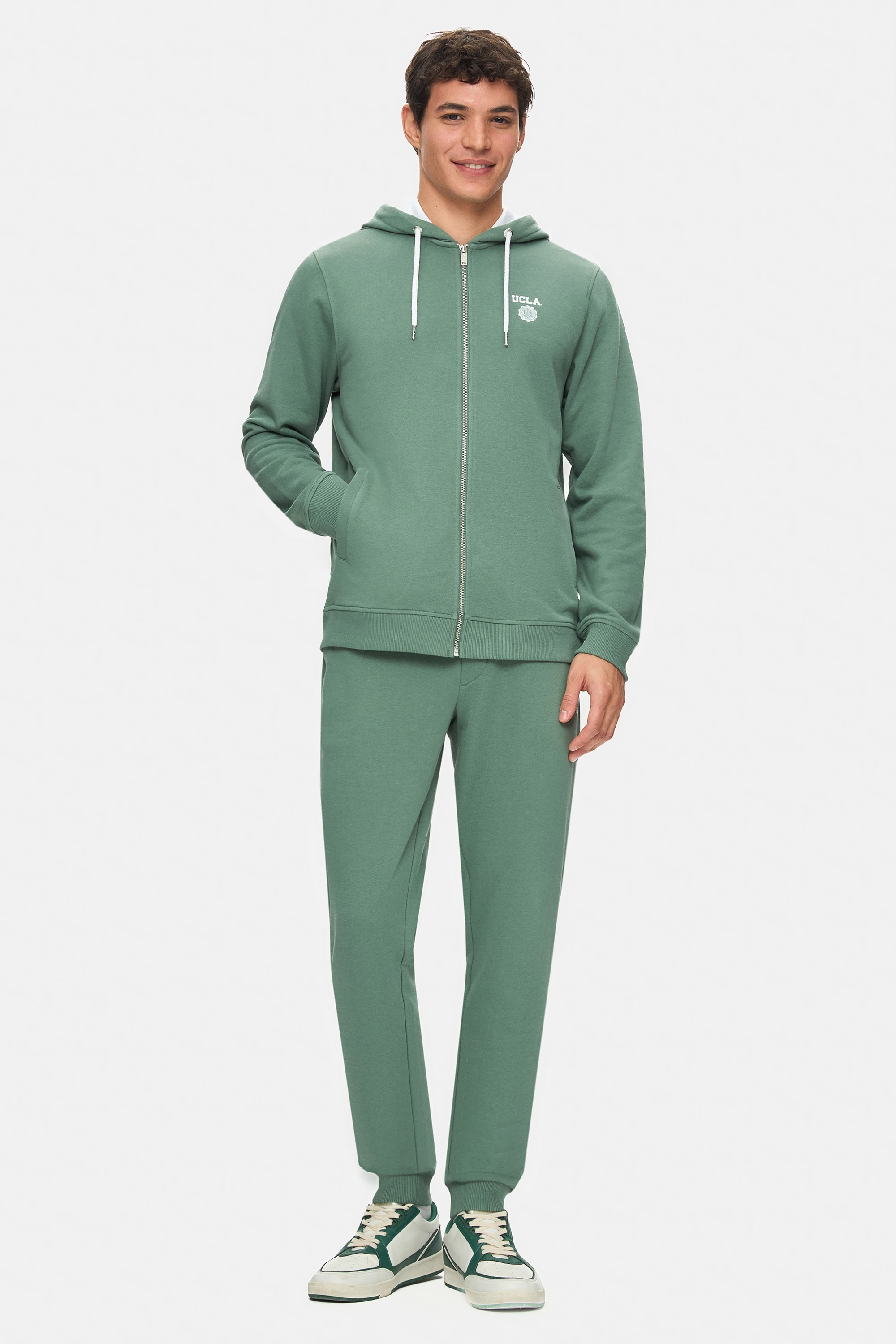 HILGARD Adaçayı Yeşili Kapüşonlu Ve Fermuarlı Baskılı Standard Fit Erkek Sweatshirt