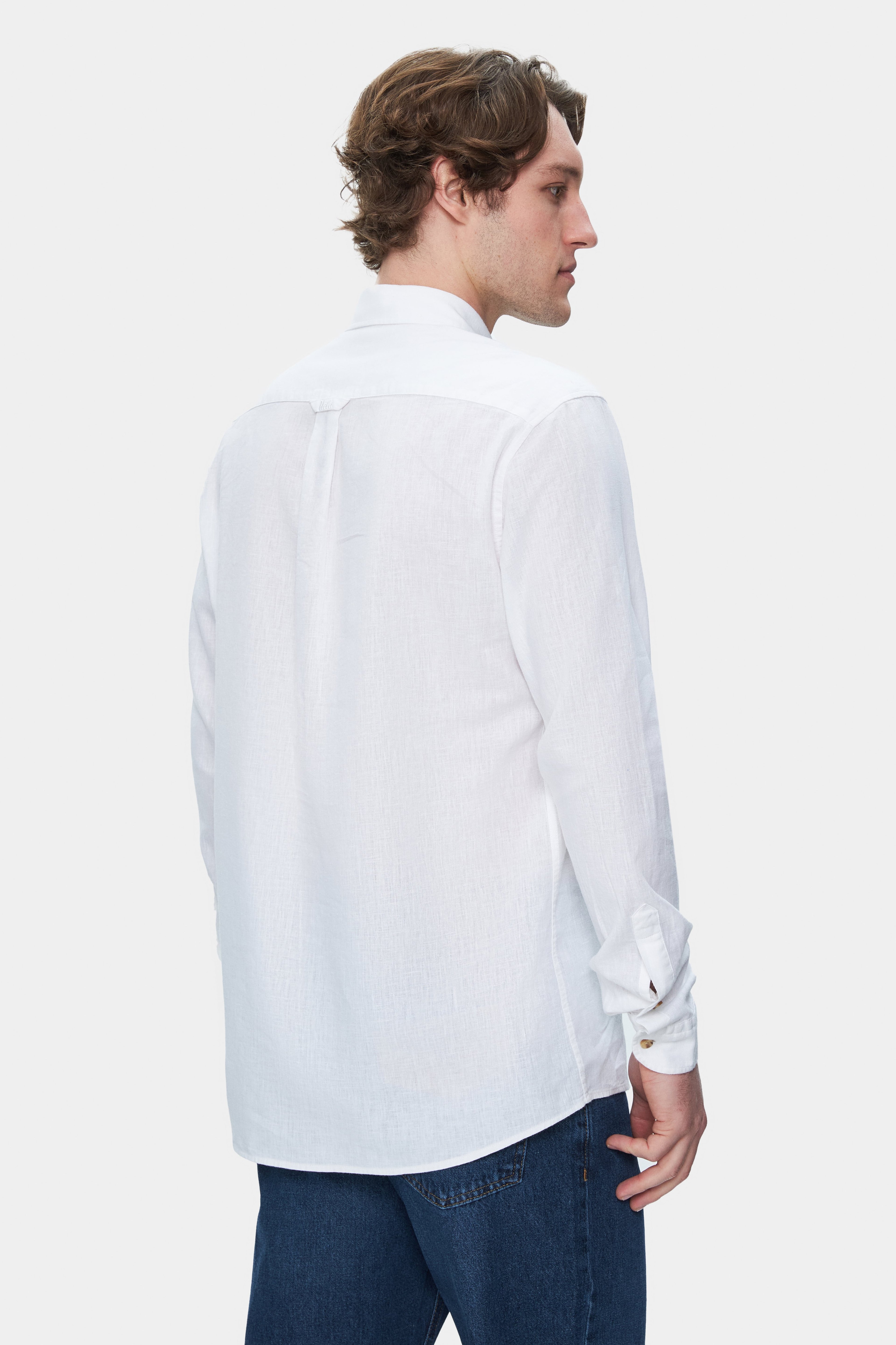 JACQUEZ Beyaz Keten Nakışlı Standard Fit Erkek Gömlek