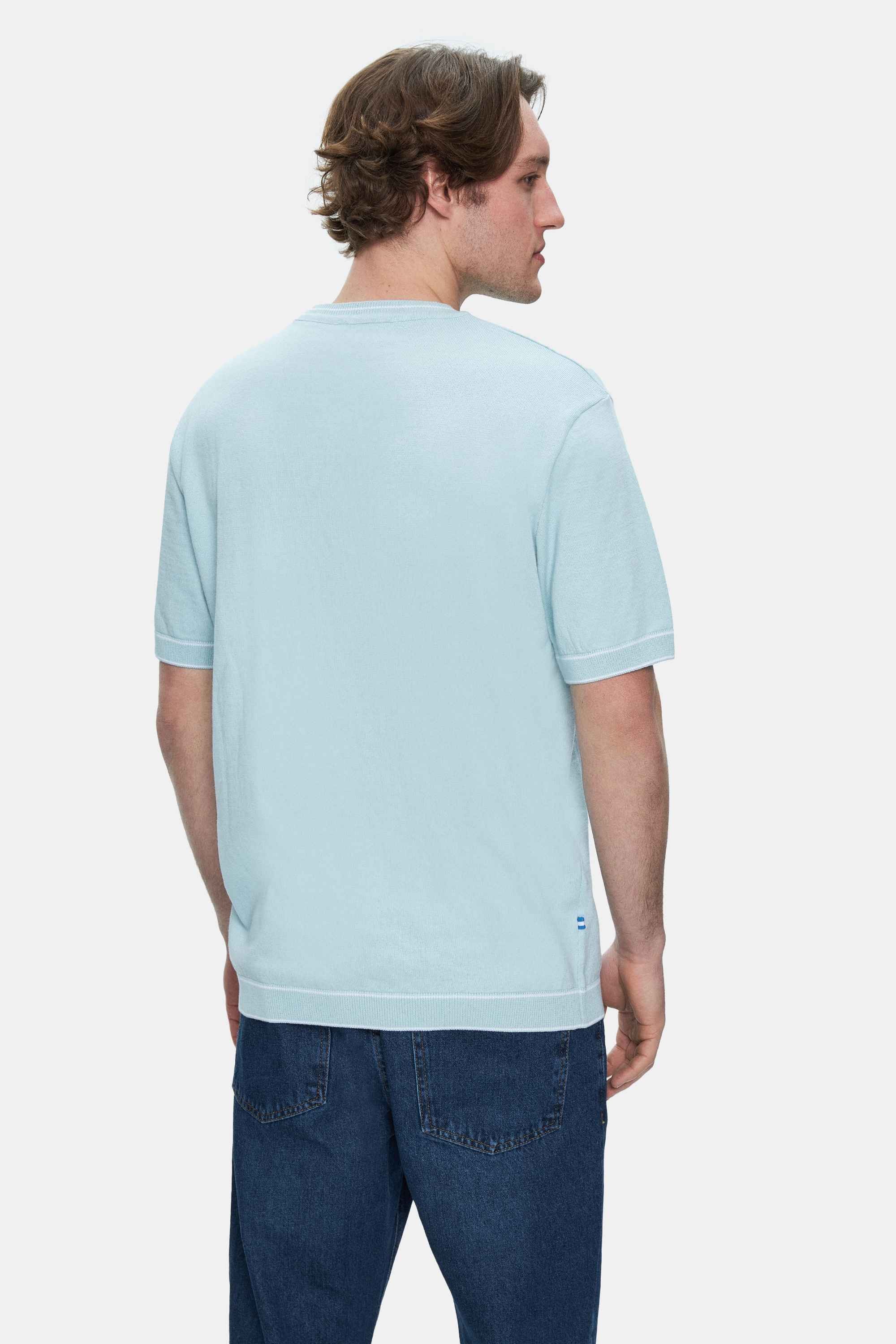 FARED Gök Mavi Bisiklet Yaka Triko Nakışlı Standard Fit Erkek Tshirt