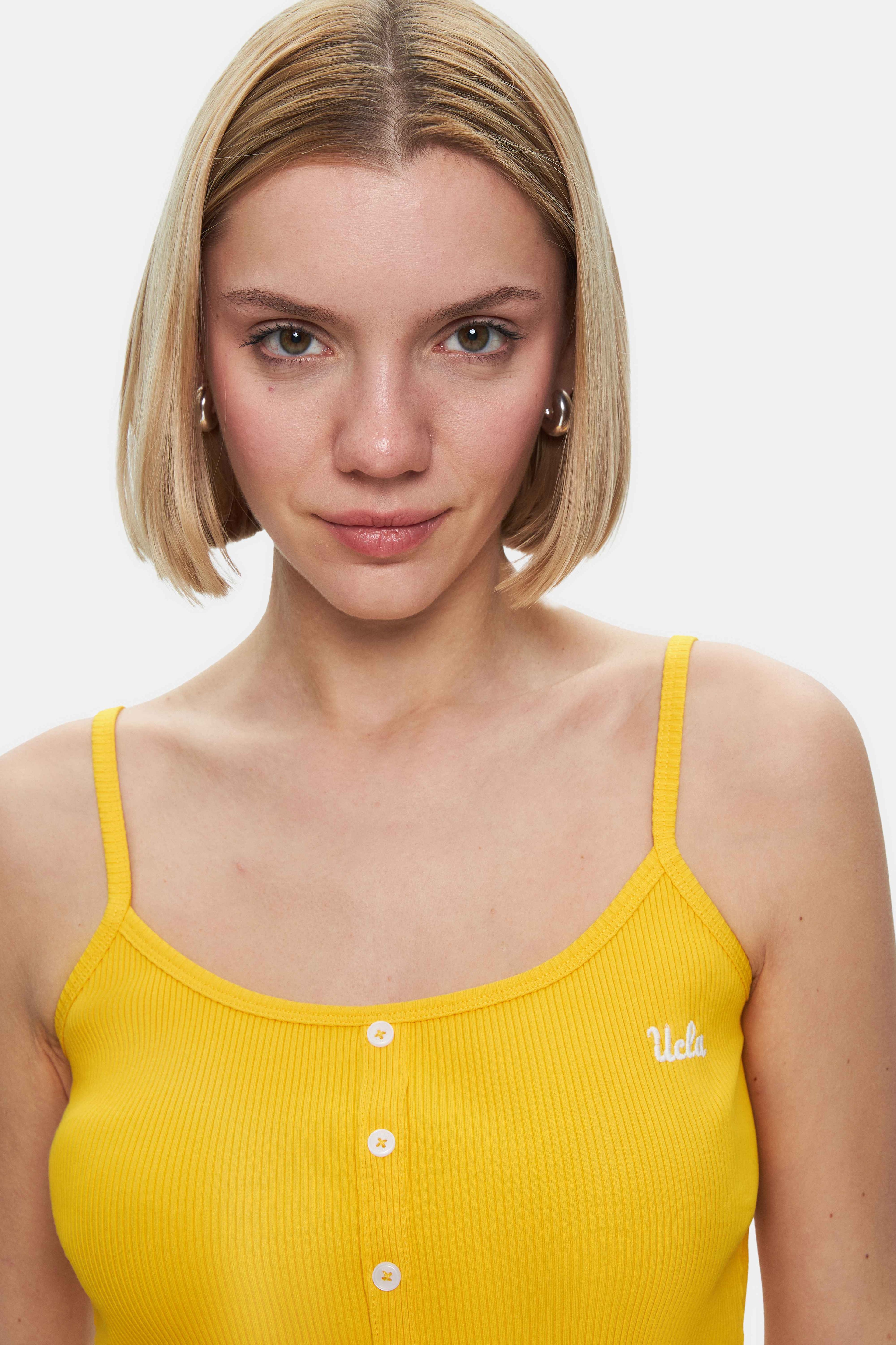RHODES Sarı Askılı Nakışlı Standard Fit Kadın Crop