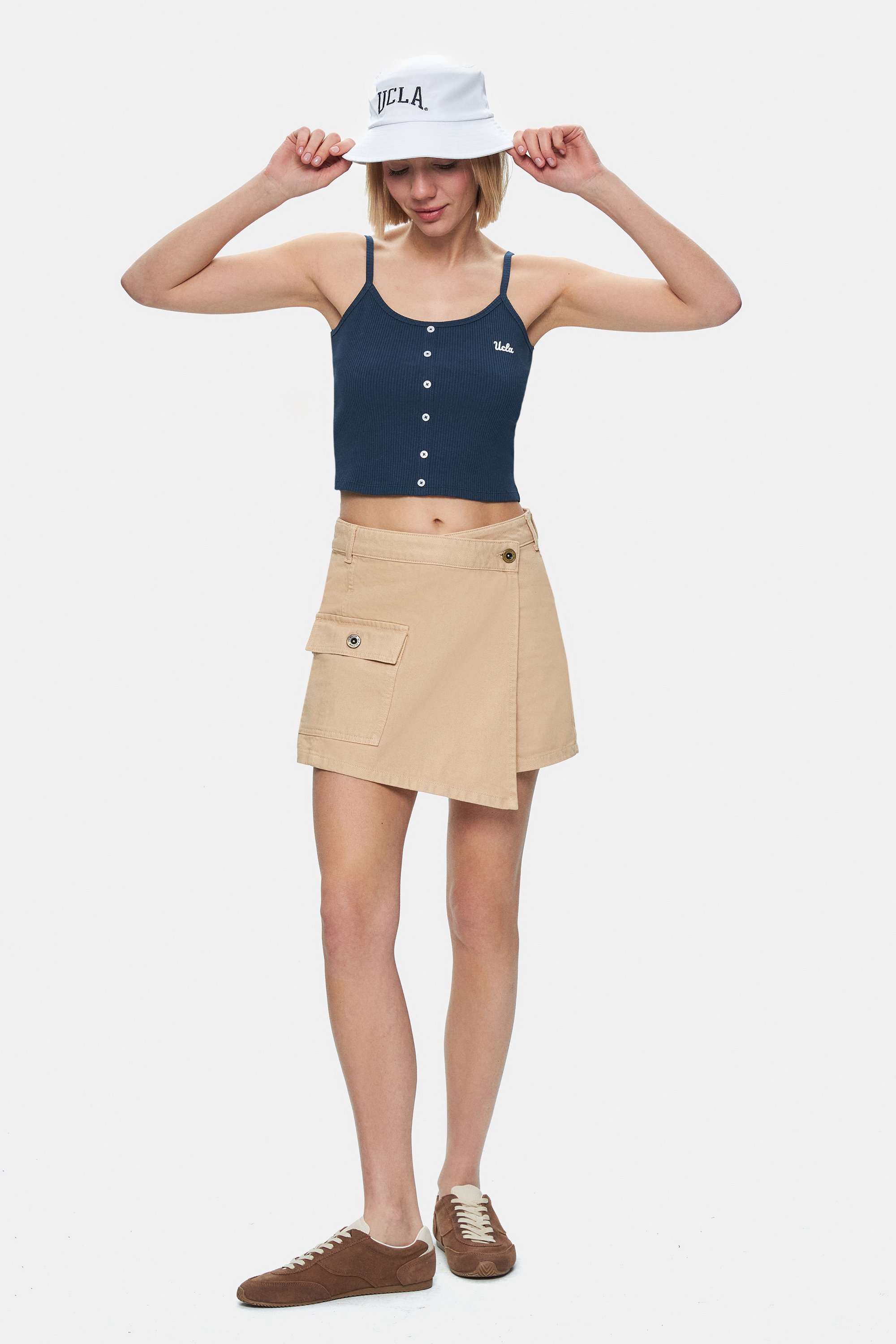 LINDA Camel Yıkamalı Denim Şort Etek Standard Fit Kadın Şort