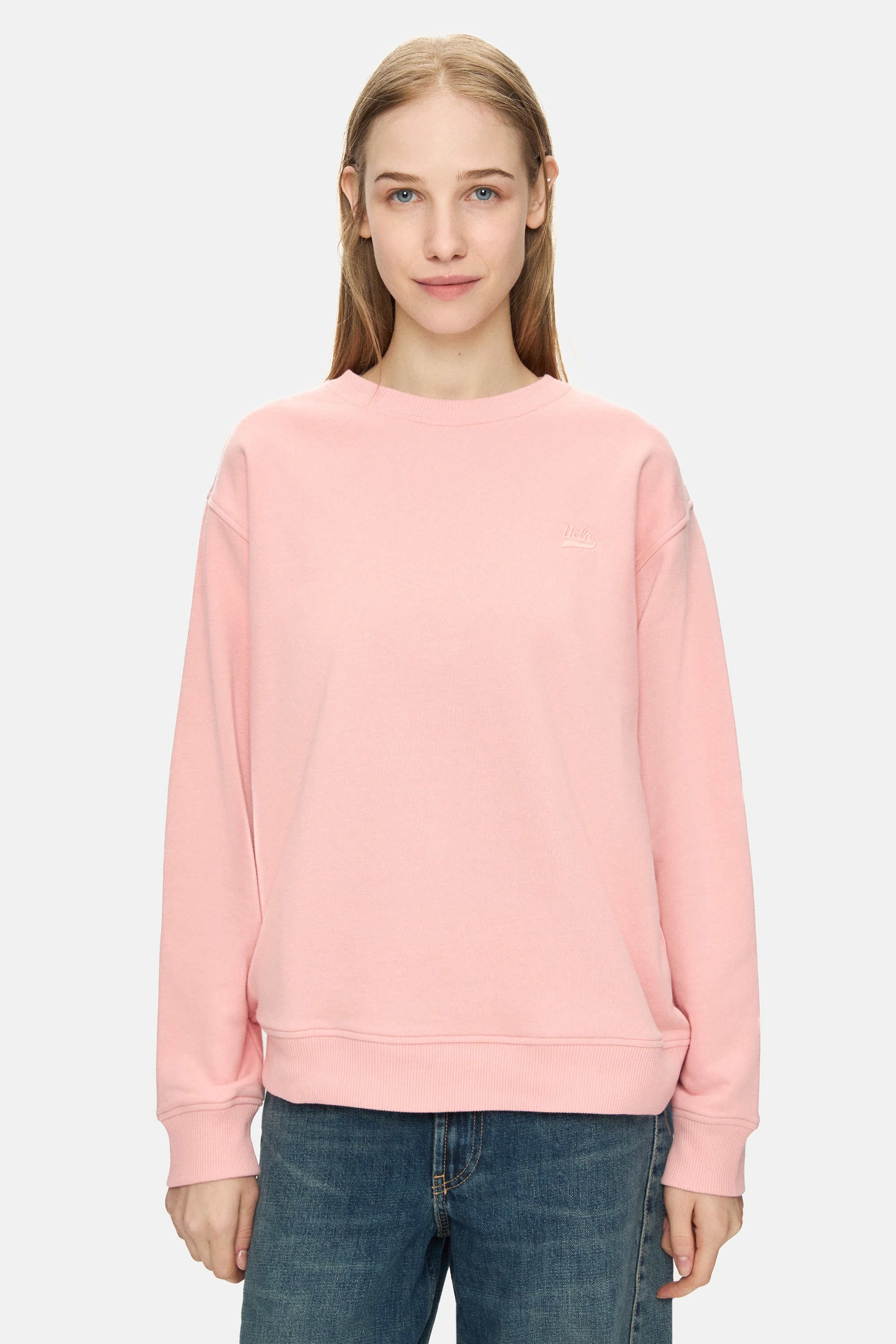 SUNNIVA Pembe Bisiklet Yaka Nakışlı Loose Fit Kadın Sweatshirt