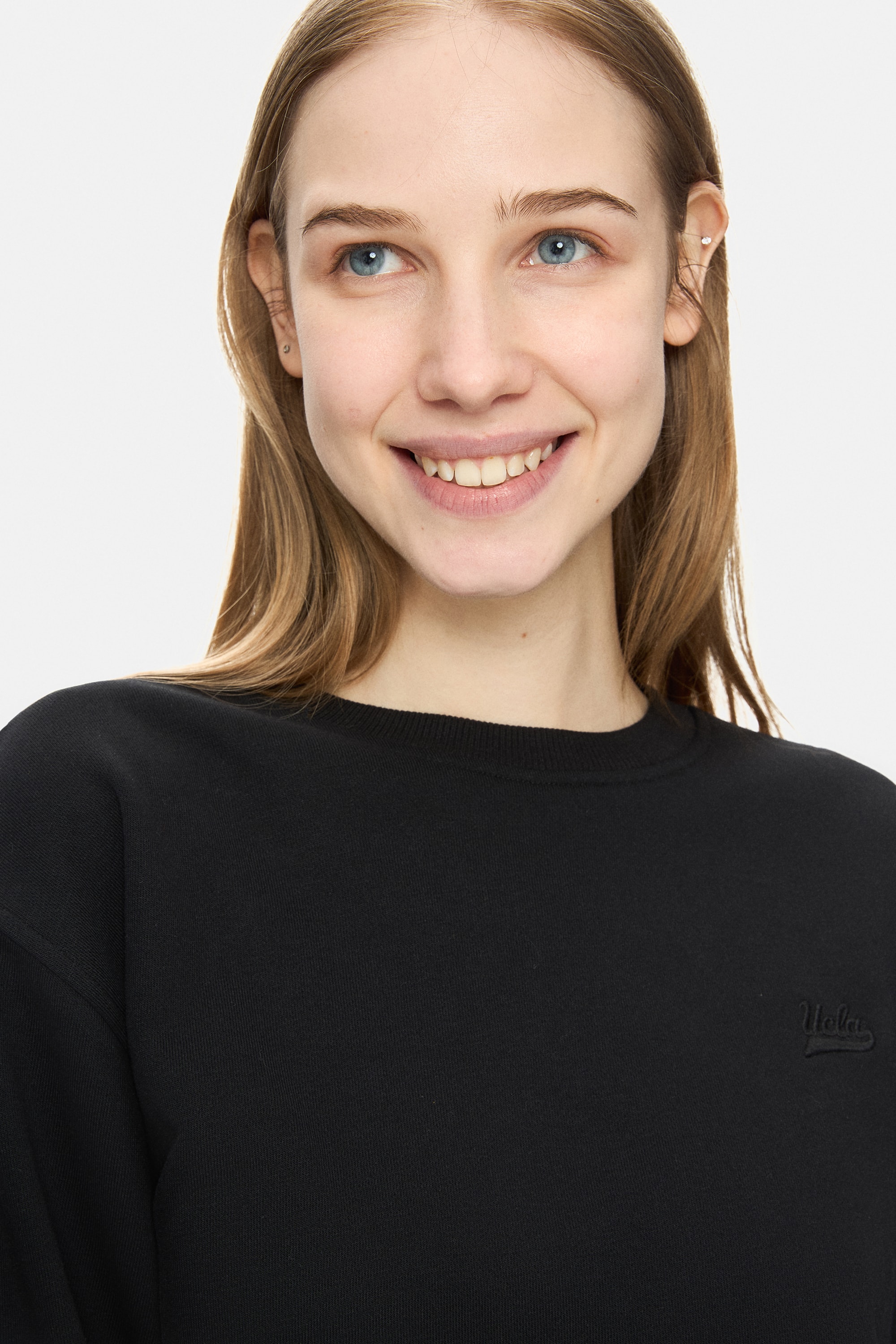 SUNNIVA Siyah Bisiklet Yaka Nakışlı Loose Fit Kadın Sweatshirt