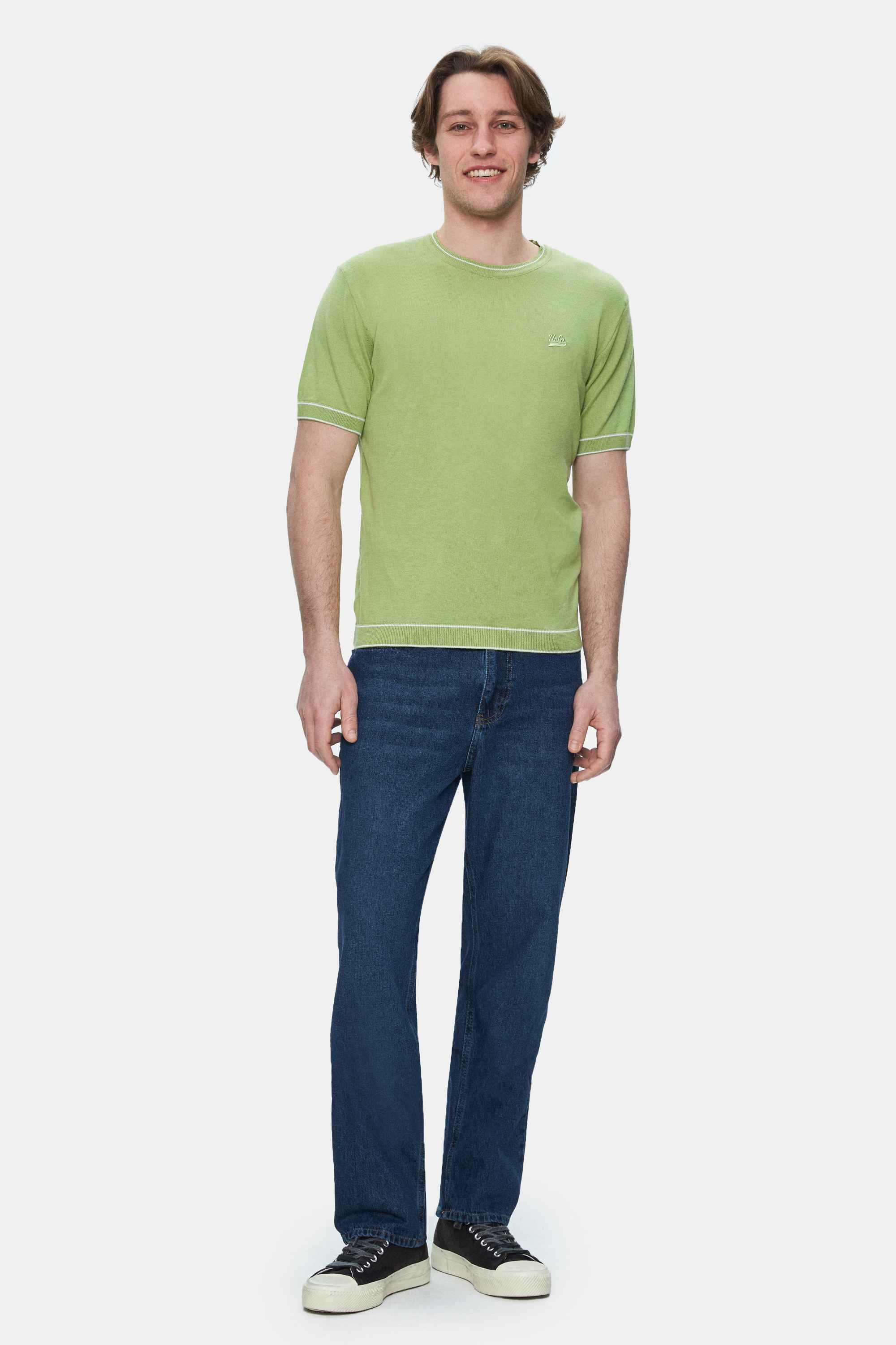 FARED Duman Yeşili Bisiklet Yaka Triko Nakışlı Standard Fit Erkek Tshirt