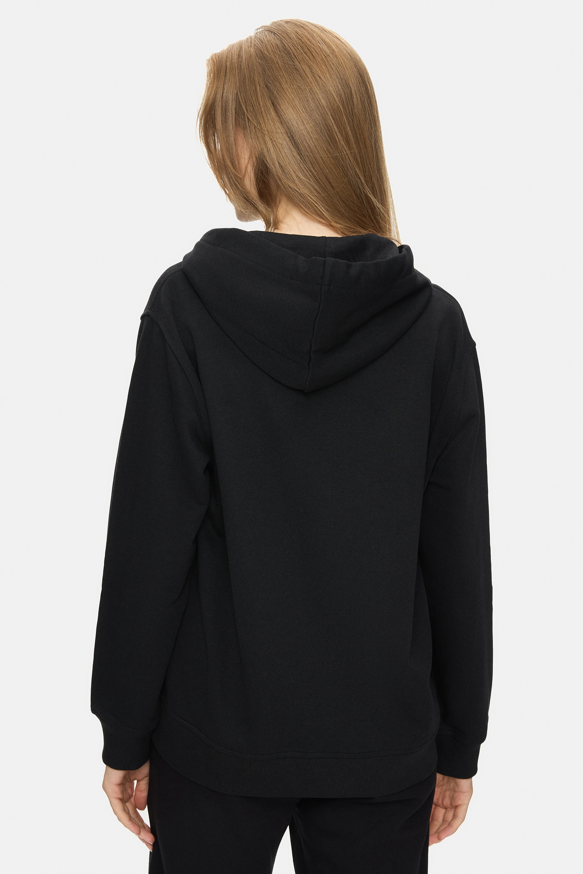 VIVIANA Siyah Kapüşonlu Baskılı Fermuarlı Standard Fit Kadın Sweatshirt