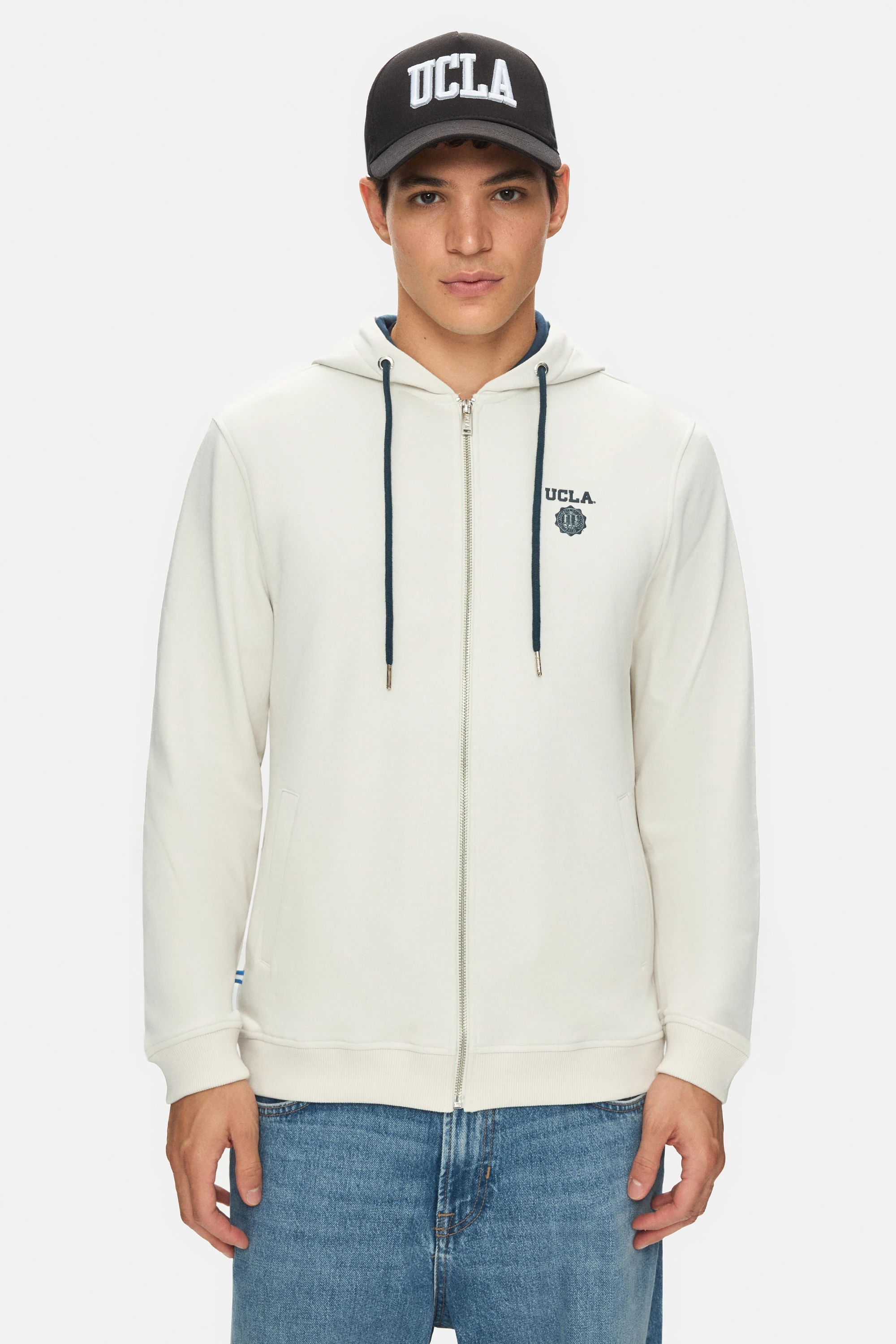 HILGARD Kemik Rengi Kapüşonlu Ve Fermuarlı Baskılı Standard Fit Erkek Sweatshirt