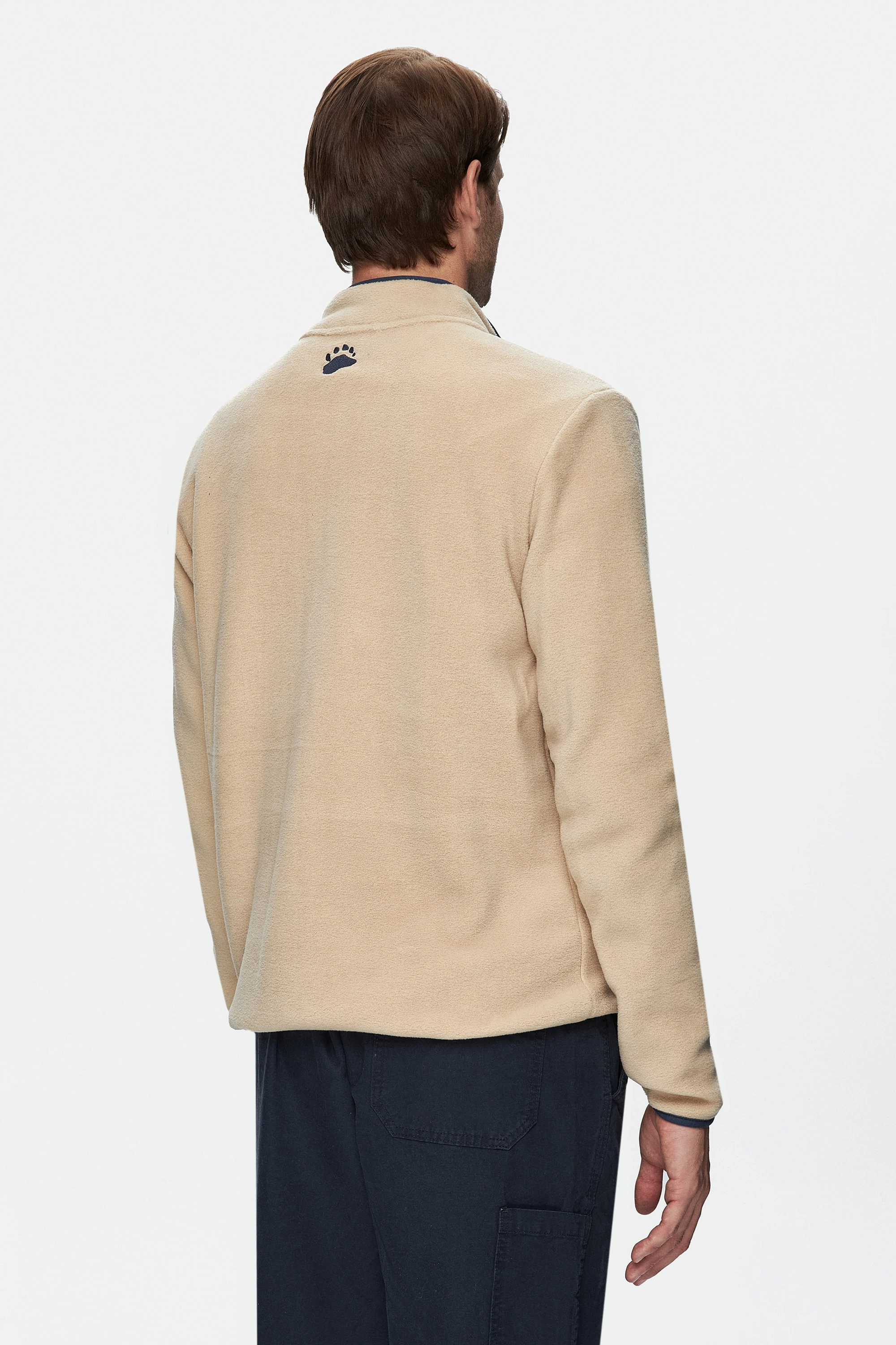 CORNING Koyu Bej Yarım Fermuarlı Nakışlı Polar Dik Yaka Standard Fit Erkek Sweatshirt