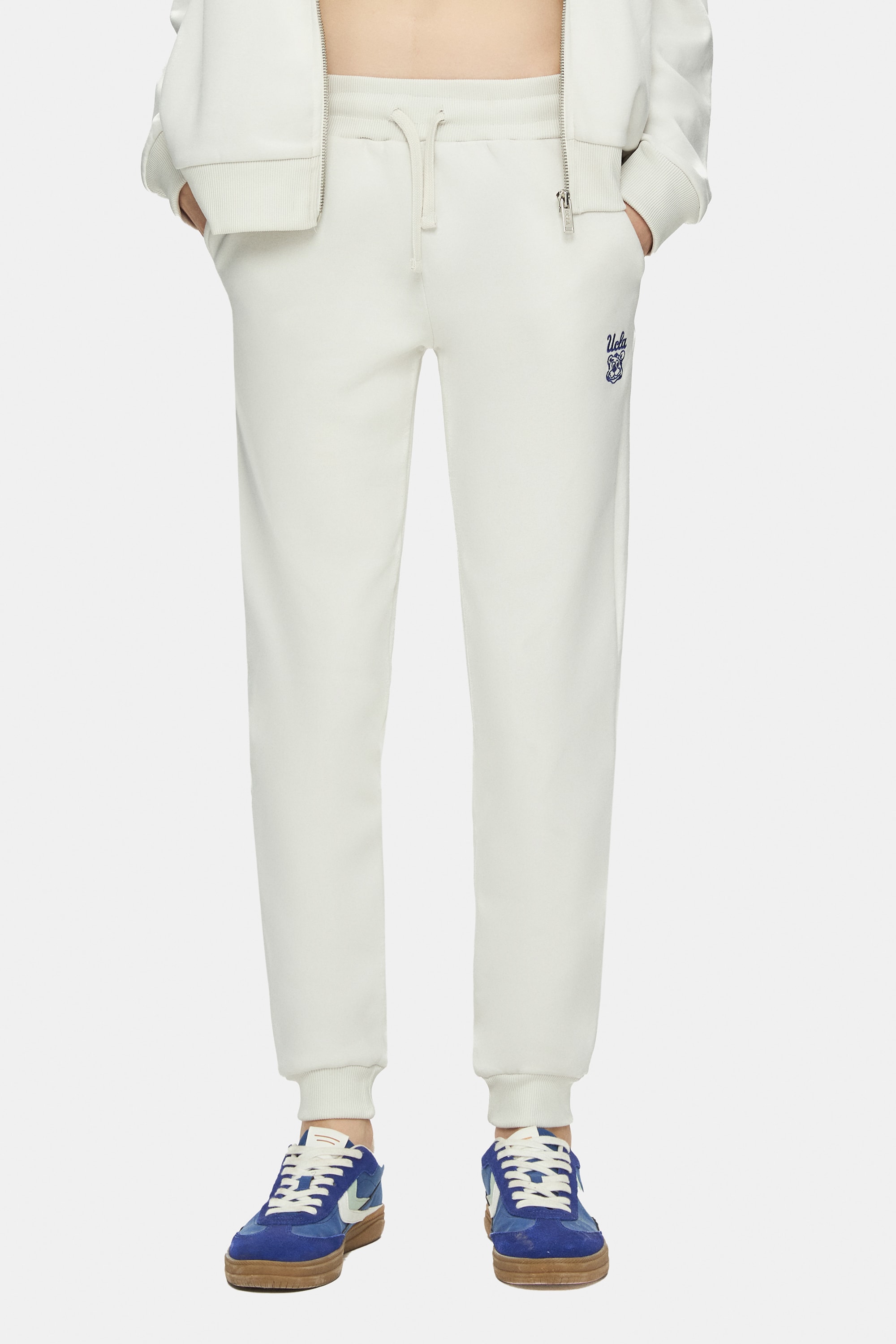 MARAIS Kemik Rengi Daralan Kesim Paçası Lastikli Baskılı Standard Fit Kadın Eşofman Alt