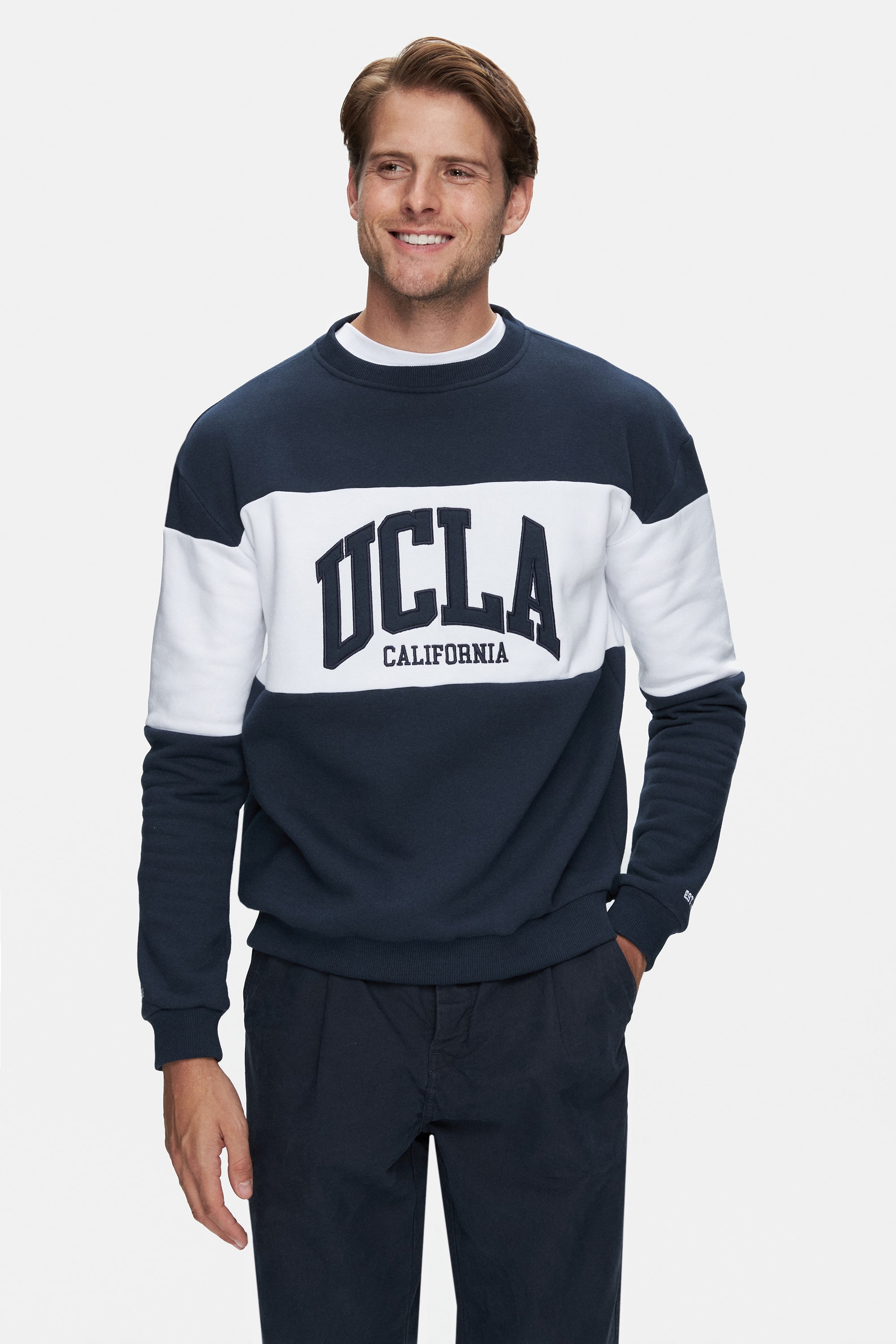 ARCHER Lacivert Bisiklet Yaka Nakışlı Şardonlu Loose Fit Erkek Sweatshirt