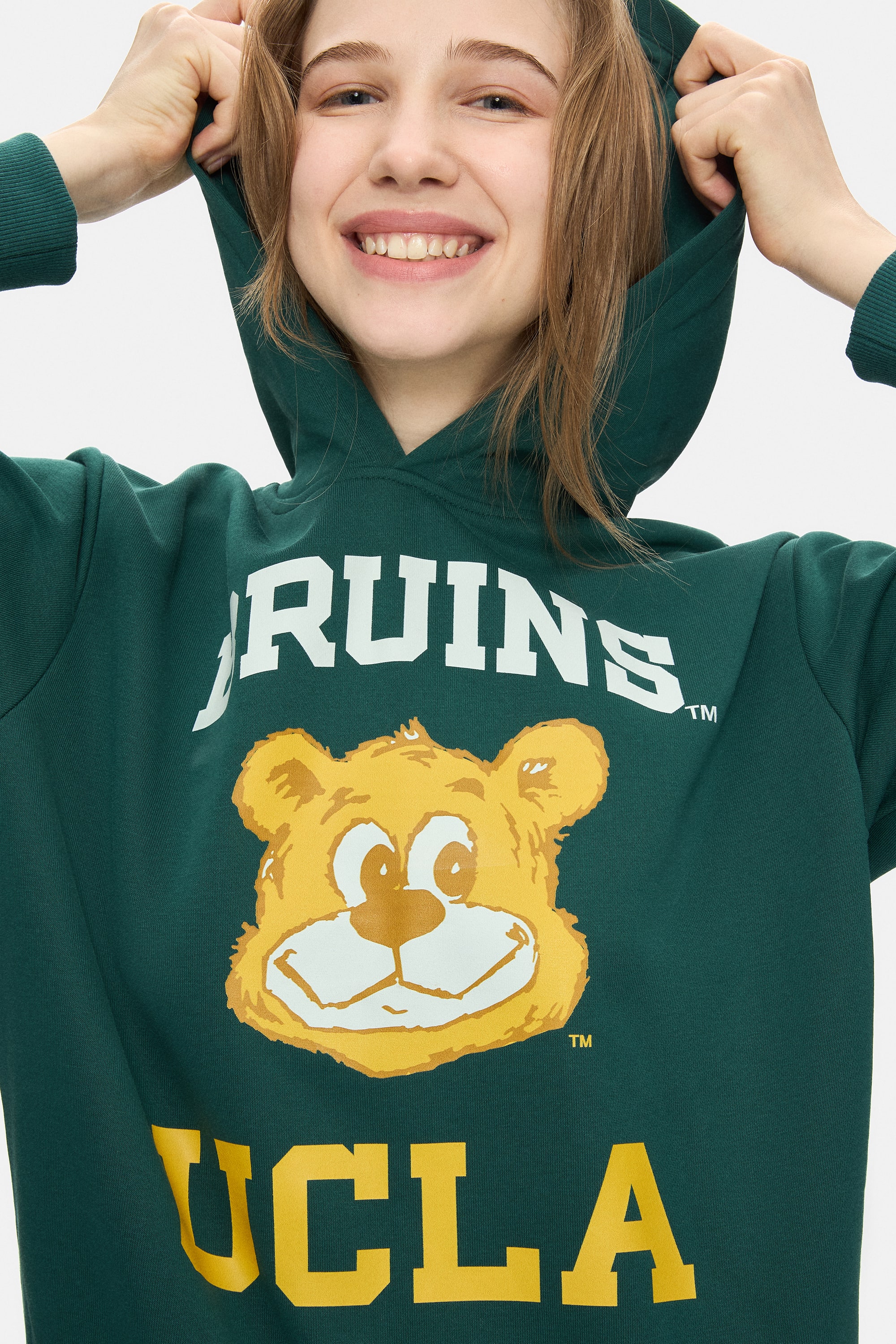 EARTHA Koyu Yeşil Kapüşonlu Baskılı Loose Fit Kadın Sweatshirt