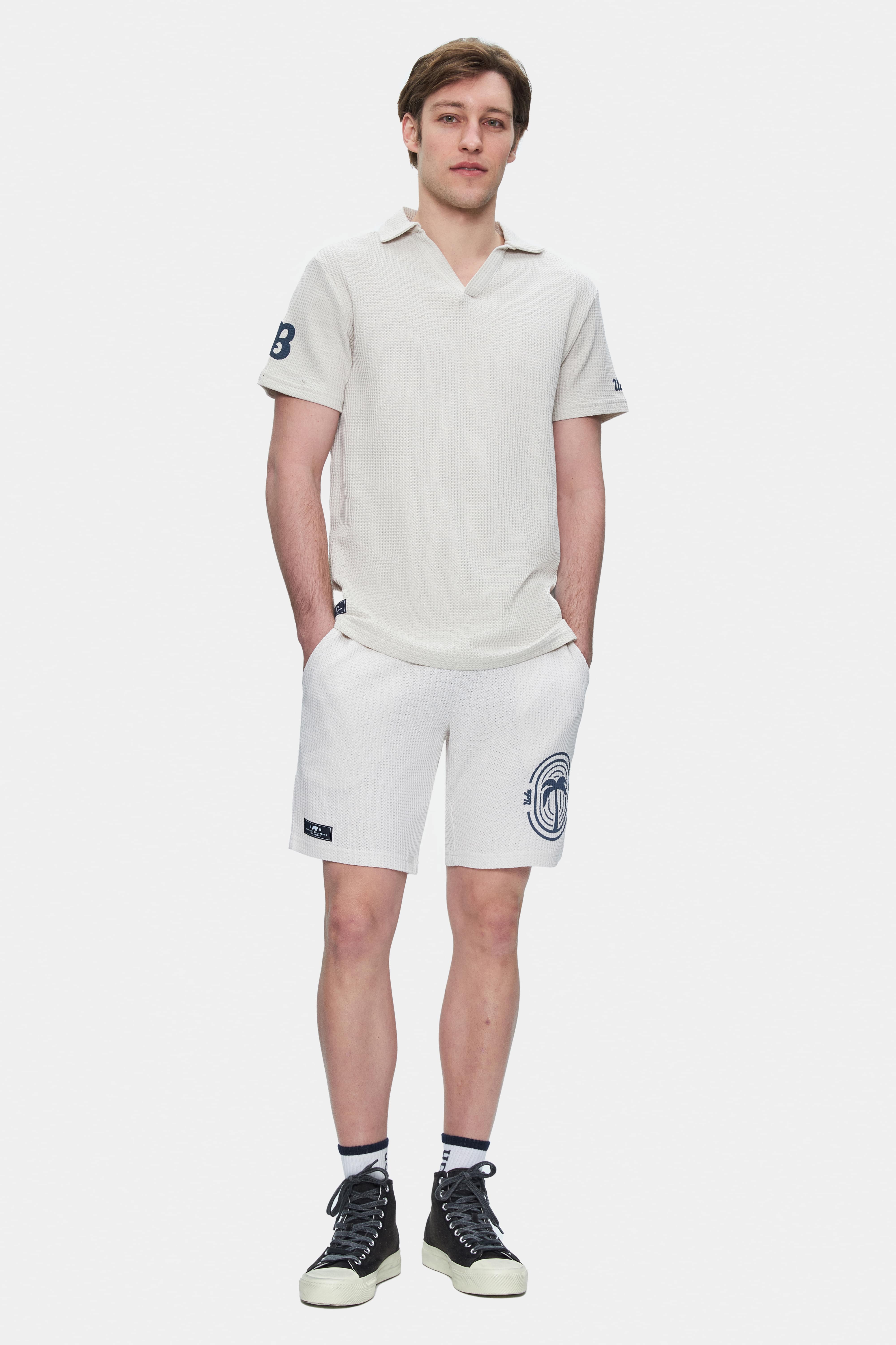 RUSSEL Bej Polo Yaka baskılı Erkek Tshirt