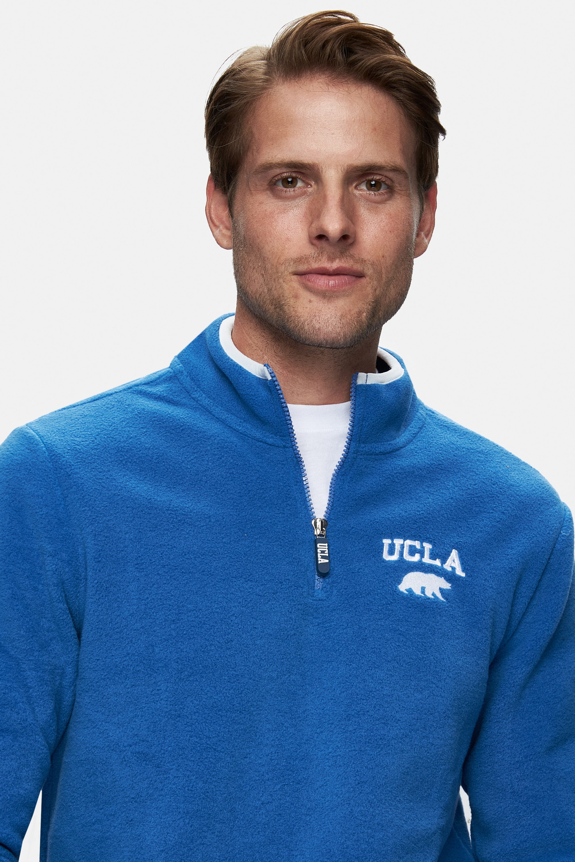 CORNING Mavi Yarım Fermuarlı Nakışlı Polar Dik Yaka Standard Fit Erkek Sweatshirt