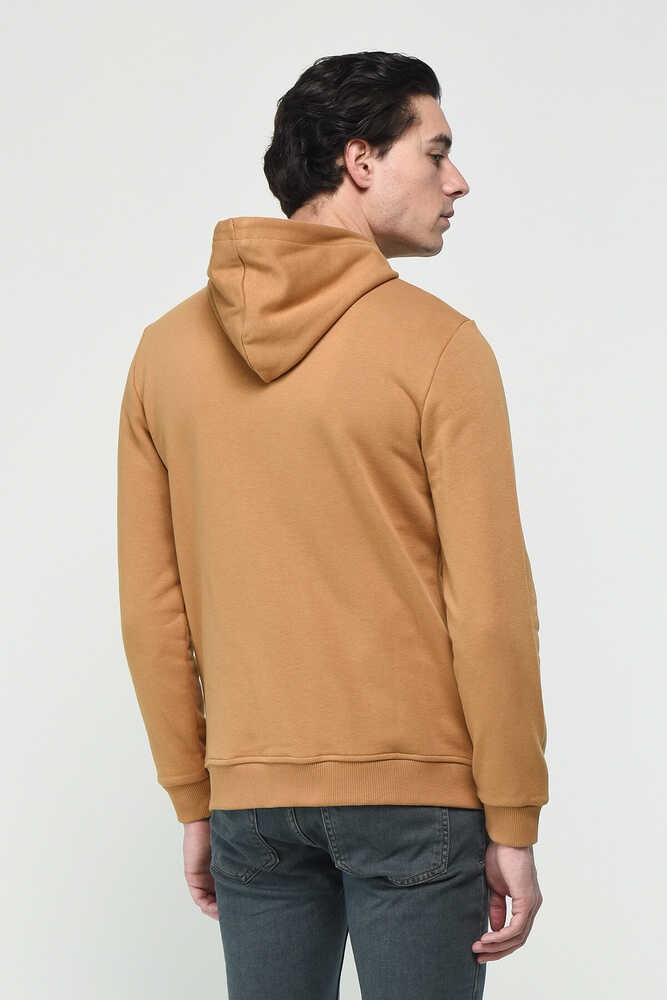 HILGARD Kahve Kapüşonlu Ve Fermuarlı Baskılı Standard Fit Erkek Sweatshirt