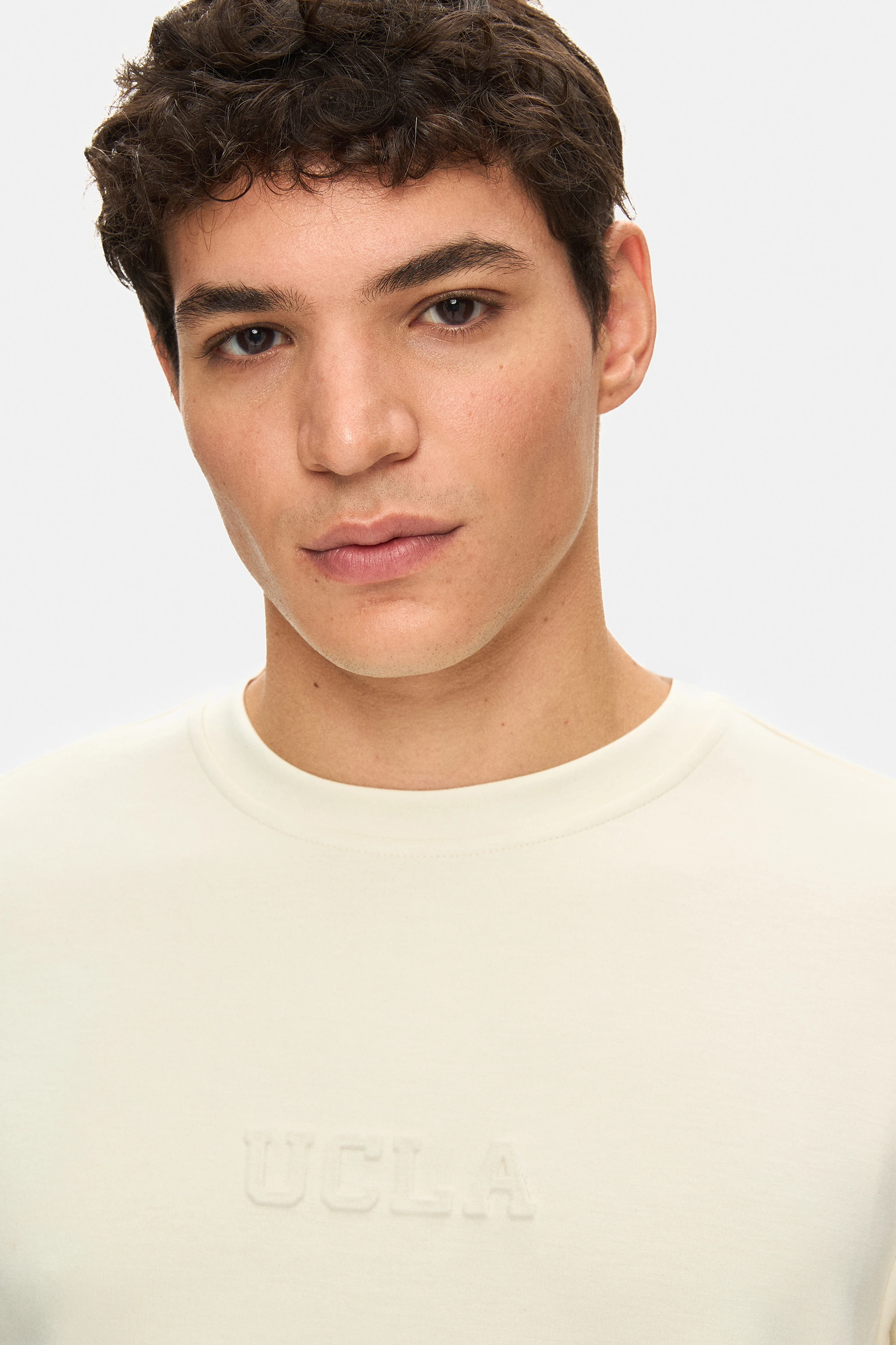 CANARY Kemik Rengi Bisiklet Yaka Gofre Baskılı Modal Kumaş Standard Fit Erkek Tshirt