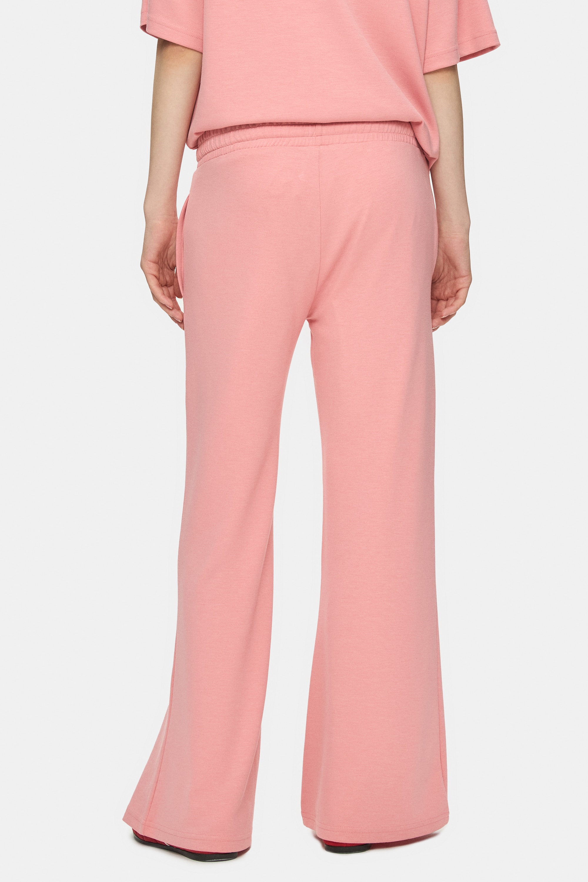 URANIA Pembe İspanyol Paça Gofre Baskı Loose Fit Kadın Eşofman Alt