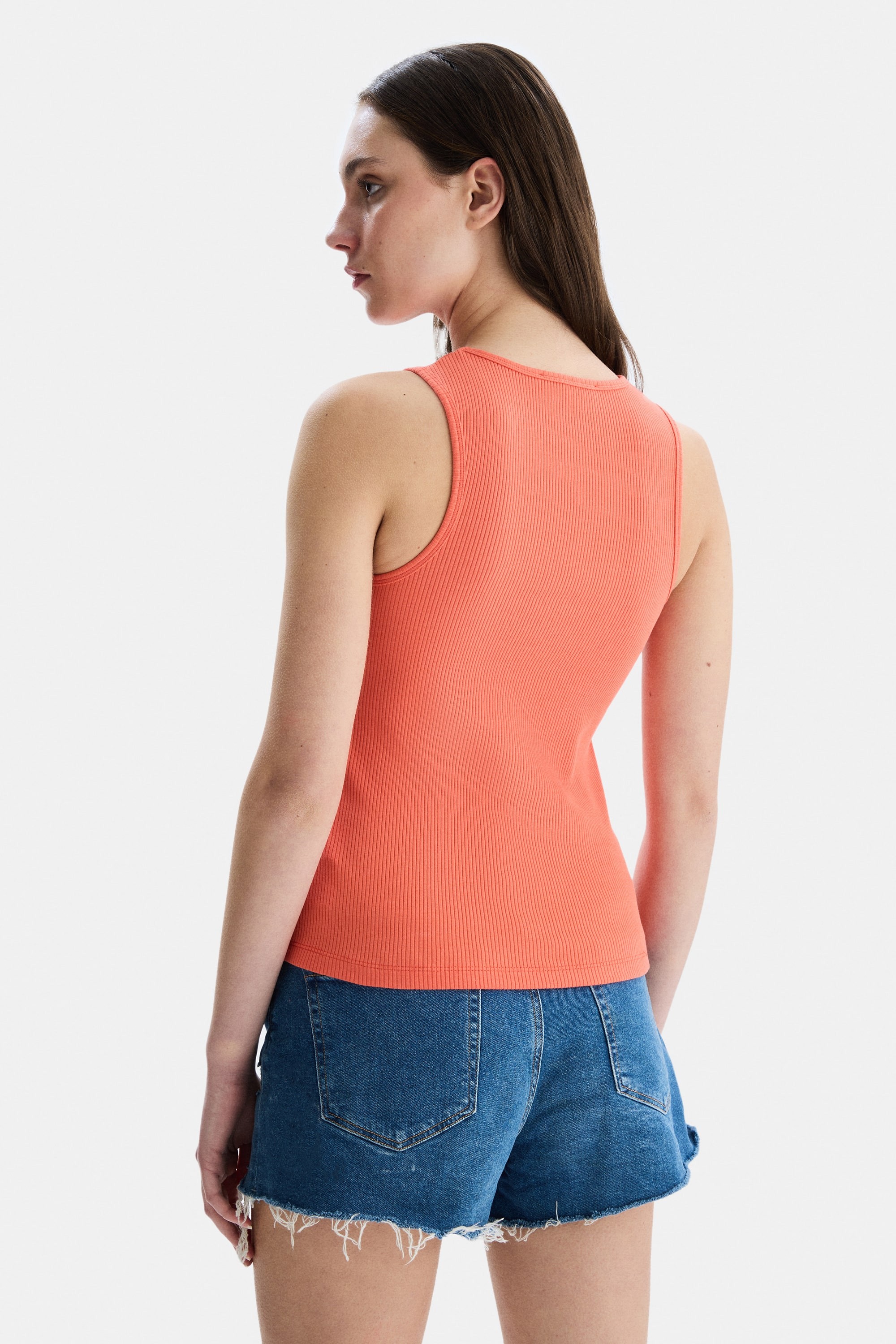 SALINAS Turuncu Sıfır Kol Nakışlı Standard Fit Kadın Tshirt