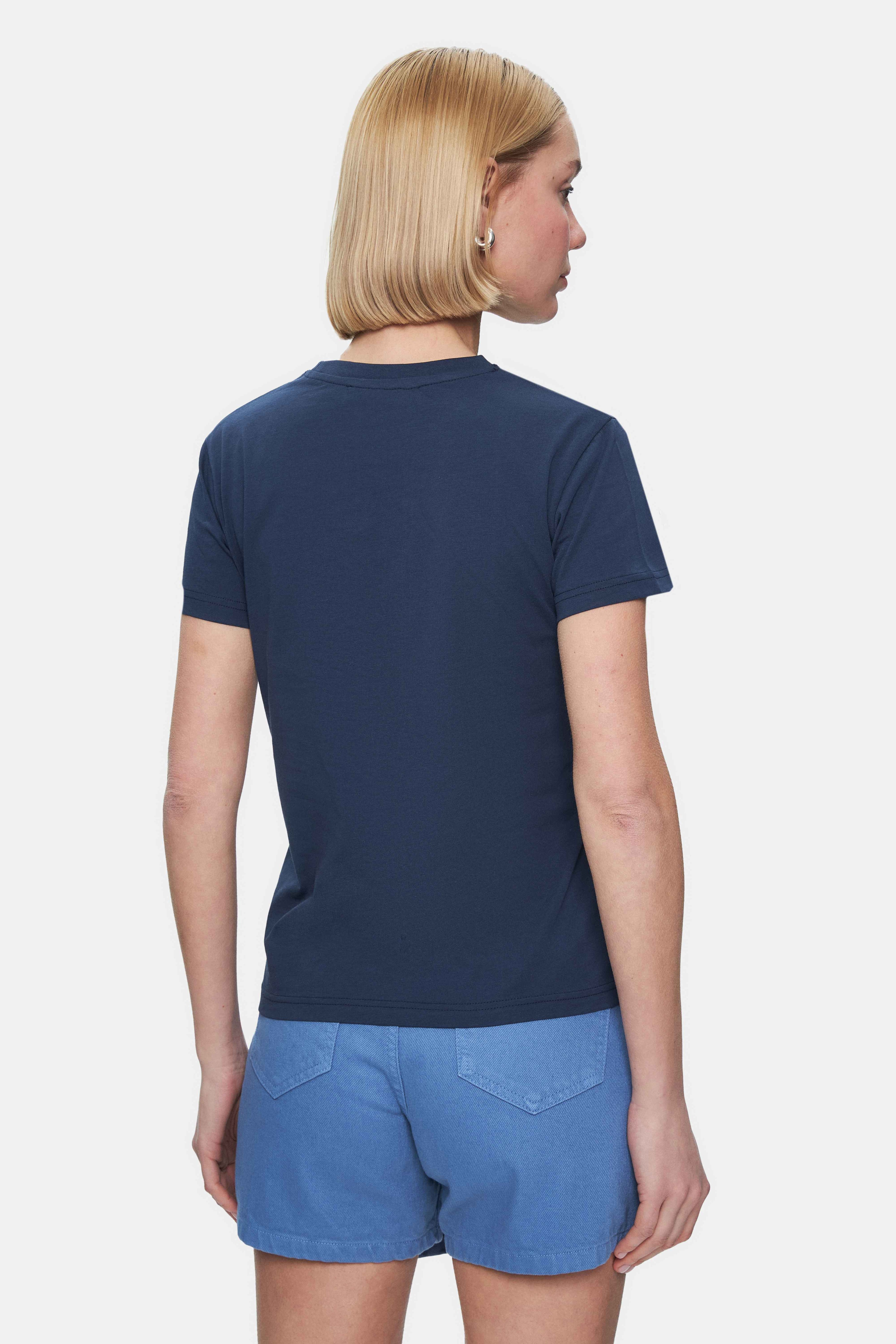 ISOLDE Lacivert Bisiklet Yaka Baskılı Standard Fit Kadın Tshirt