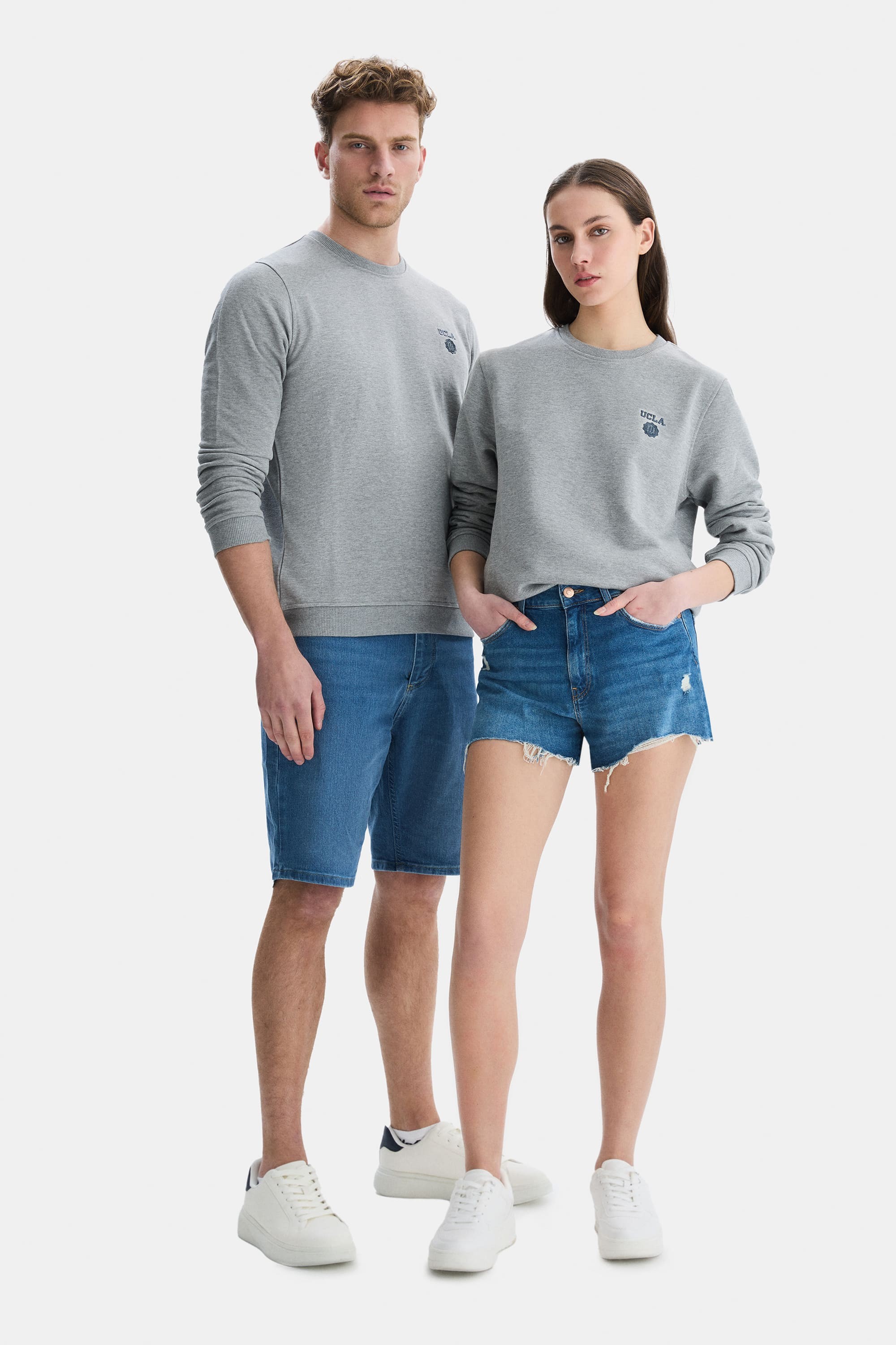 VALLEY Gri Bisiklet Yaka Baskılı Standard Fit Erkek Sweatshirt