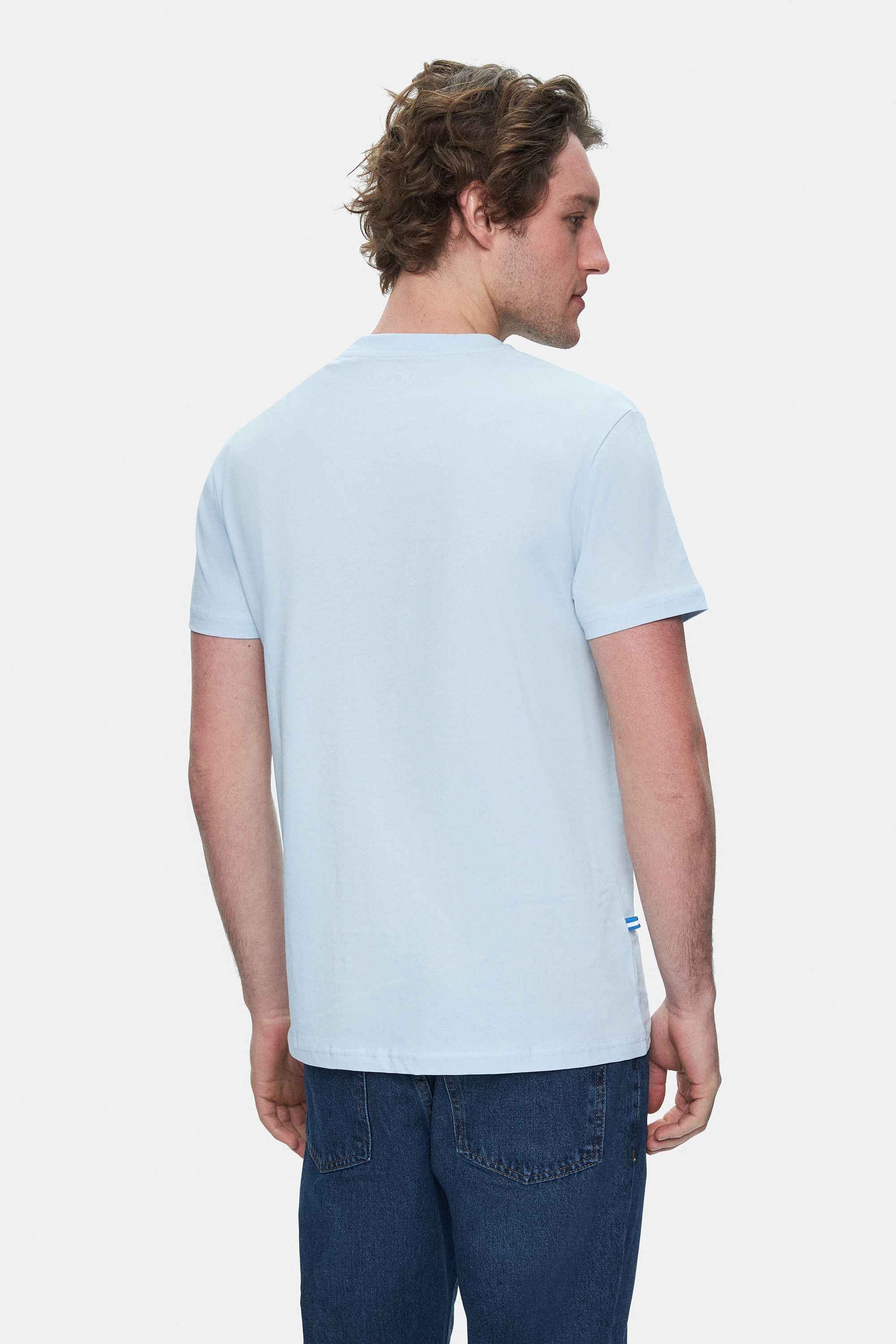 HARPER Gök Mavi Bisiklet Yaka Nakışlı Standard Fit Erkek Tshirt