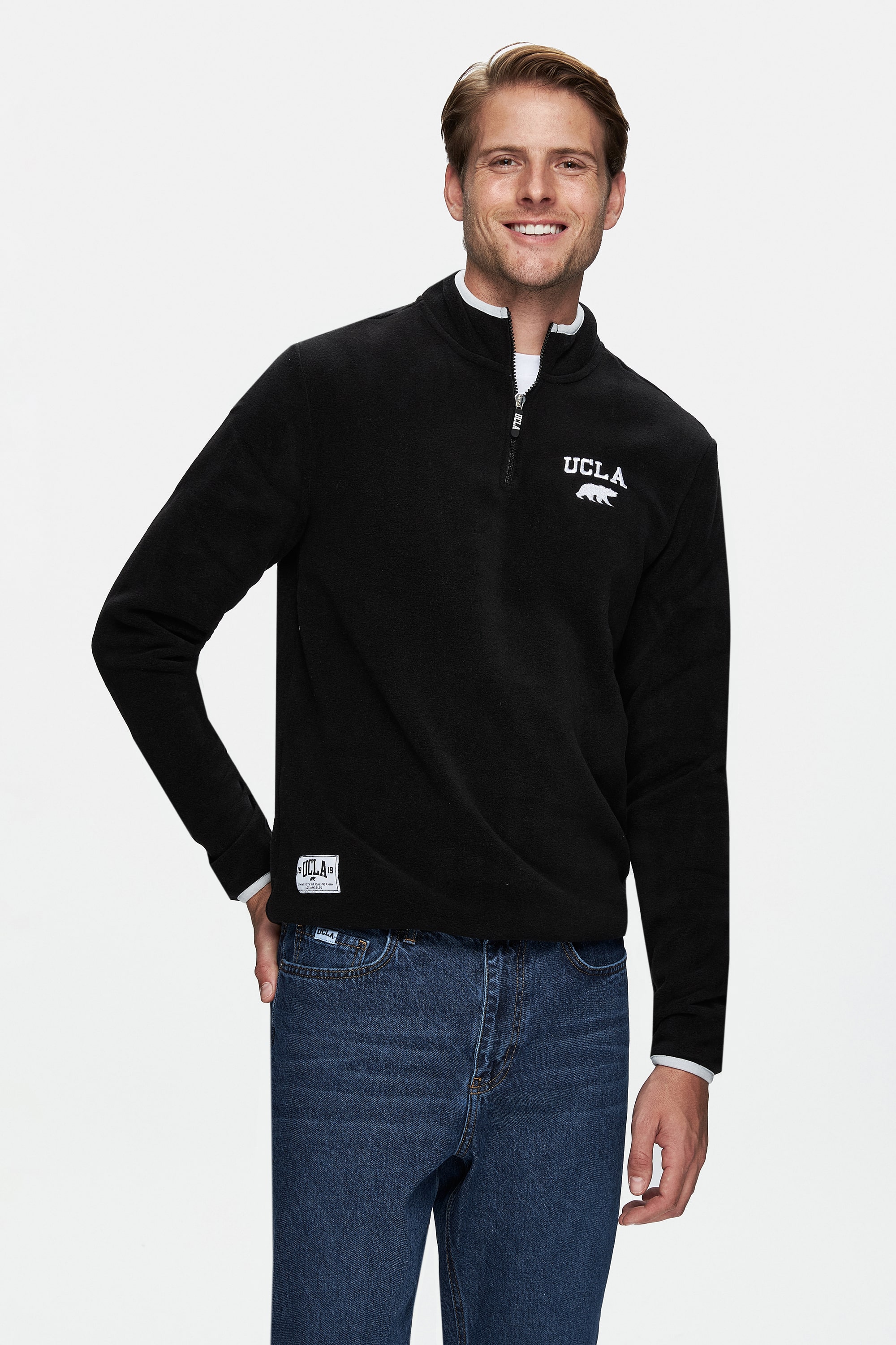 CORNING Siyah Yarım Fermuarlı Nakışlı Polar Dik Yaka Standard Fit Erkek Sweatshirt