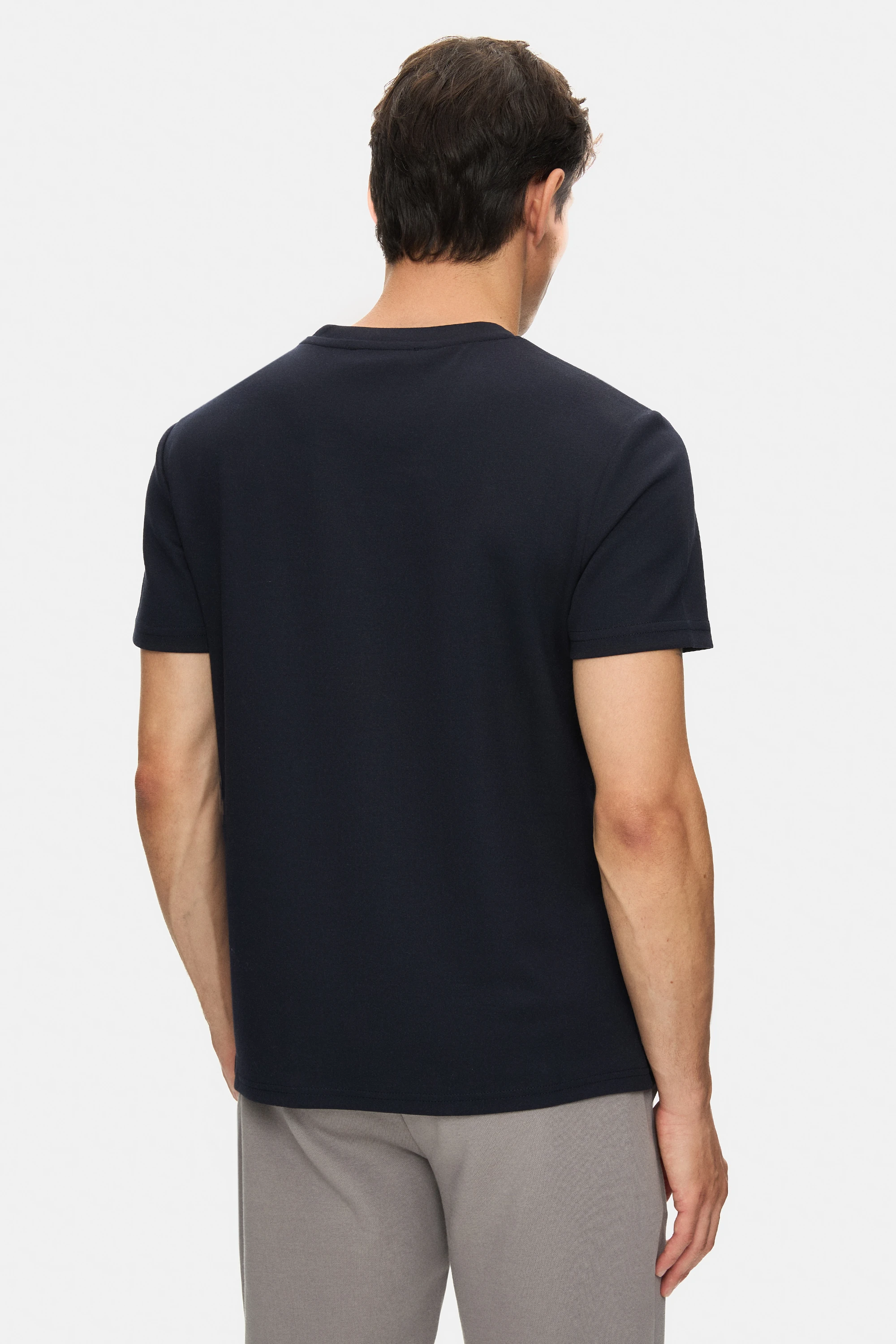 CANARY Lacivert Bisiklet Yaka Gofre Baskılı Modal Kumaş Standard Fit Erkek Tshirt