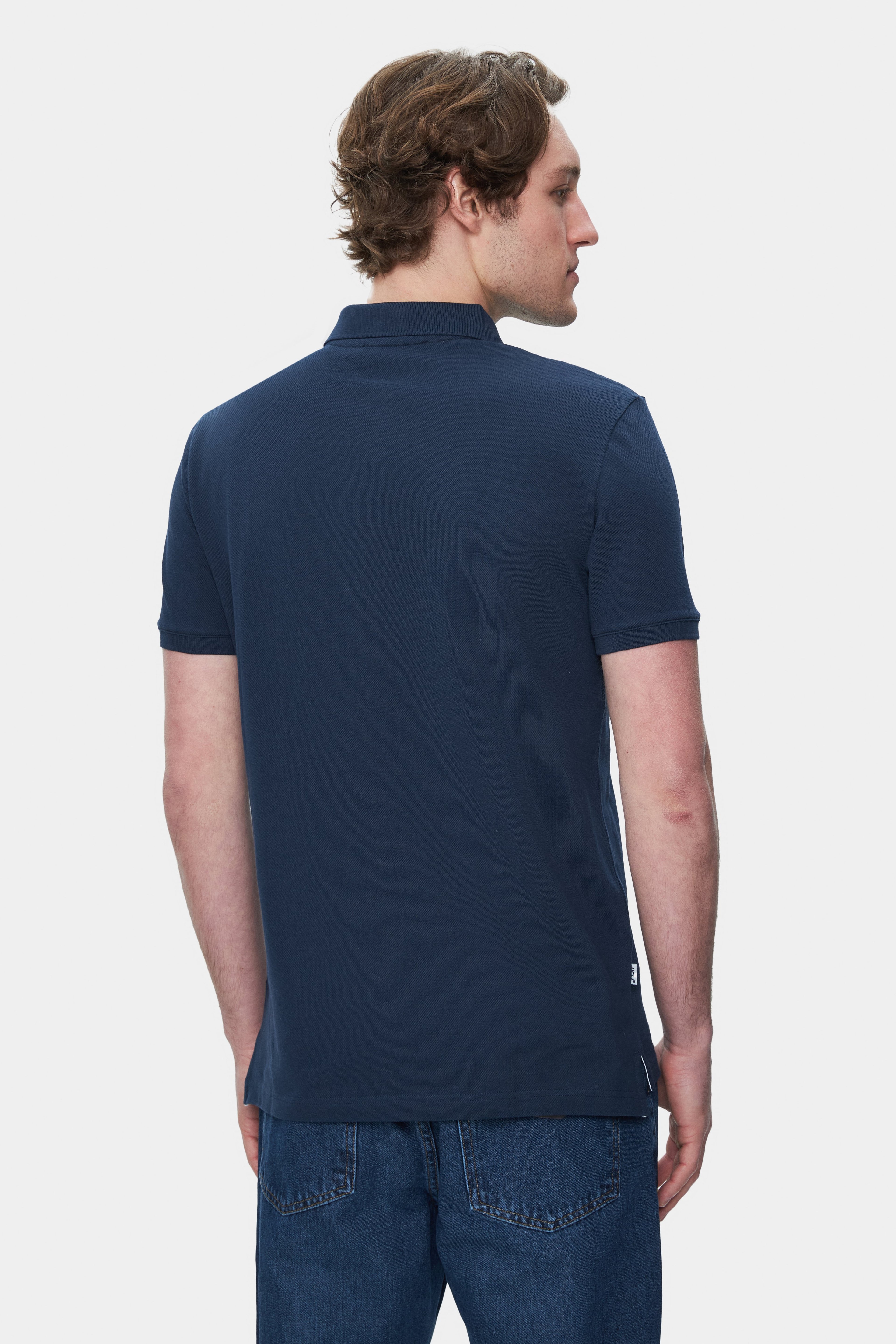 QUINTON Lacivert Polo Yaka Nakışlı Standard Fit Erkek Tshirt