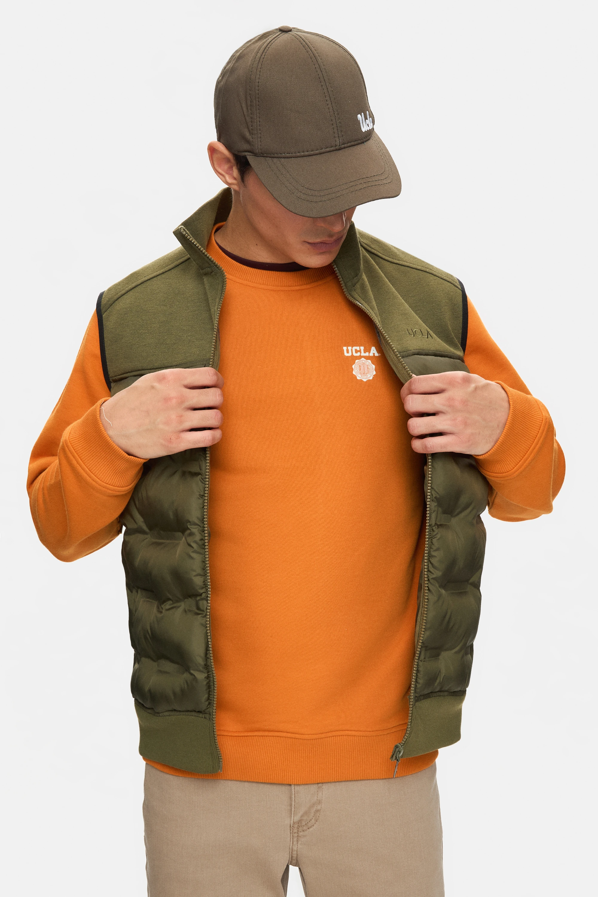 MATHIAS Haki Fermuarlı ve Cepli Scuba Kumaş Standard Fit Erkek Yelek