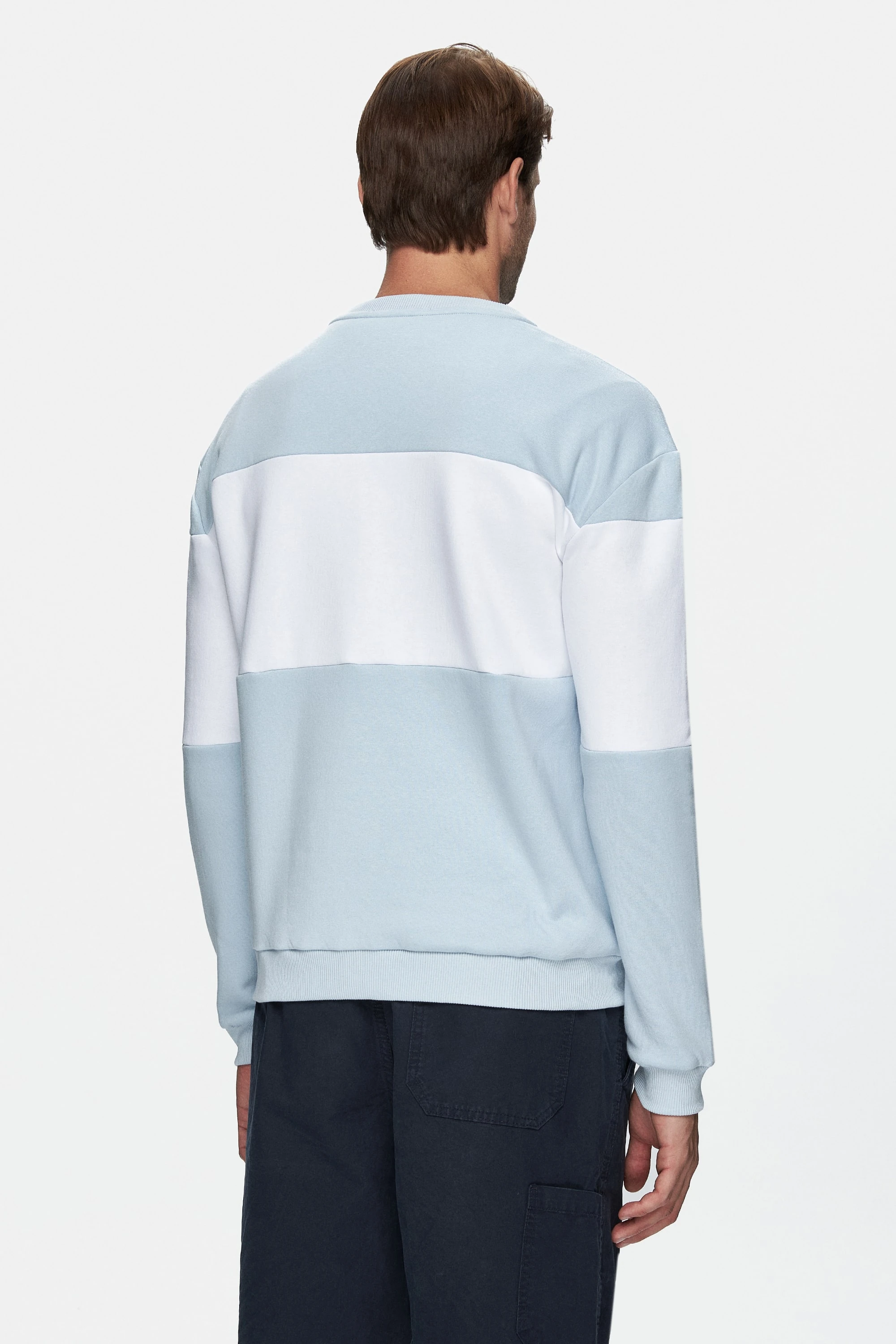 ARCHER Mavi Bisiklet Yaka Nakışlı Şardonlu Loose Fit Erkek Sweatshirt