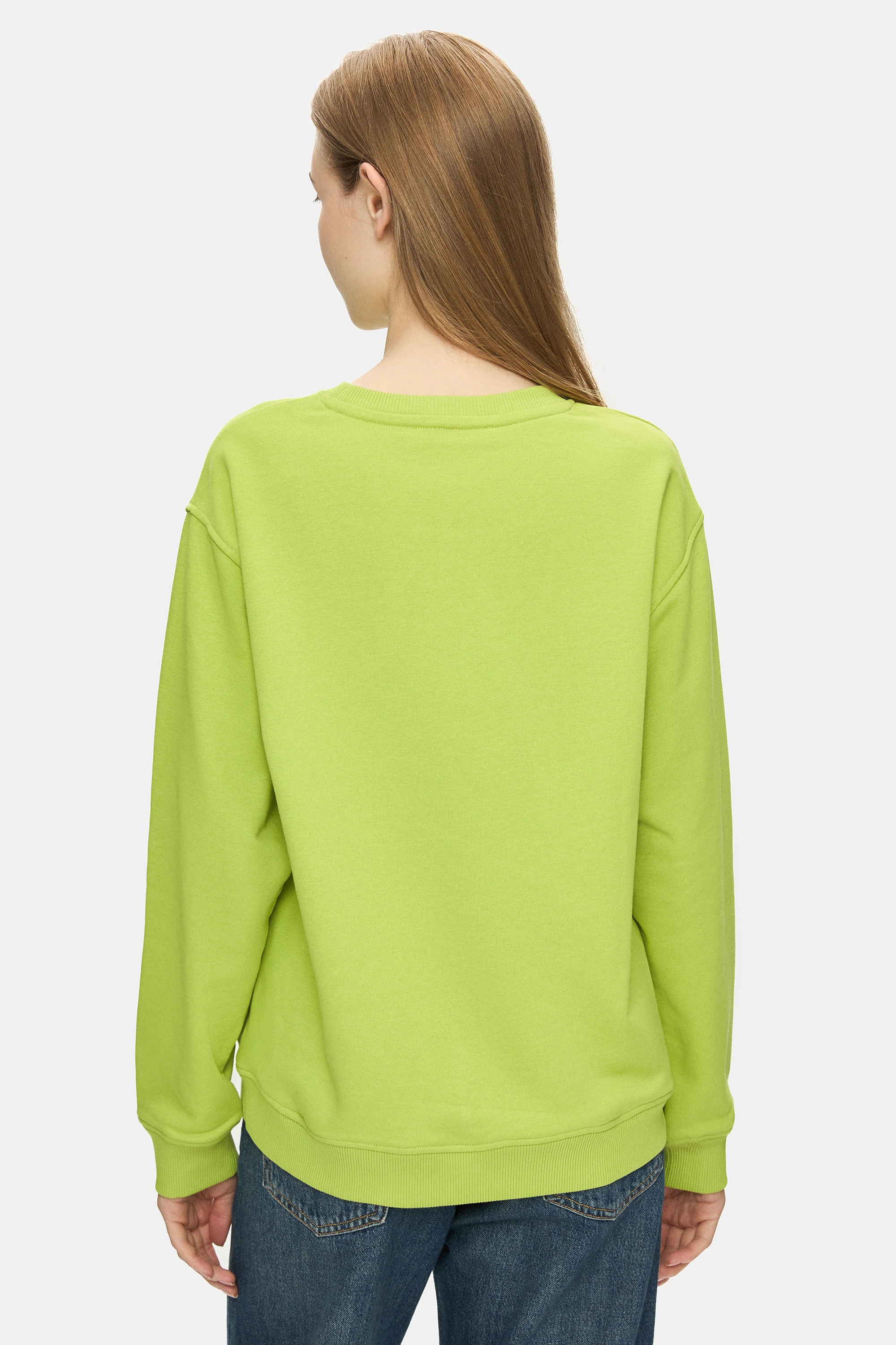 SUNNIVA Koyu Yeşil Bisiklet Yaka Nakışlı Loose Fit Kadın Sweatshirt