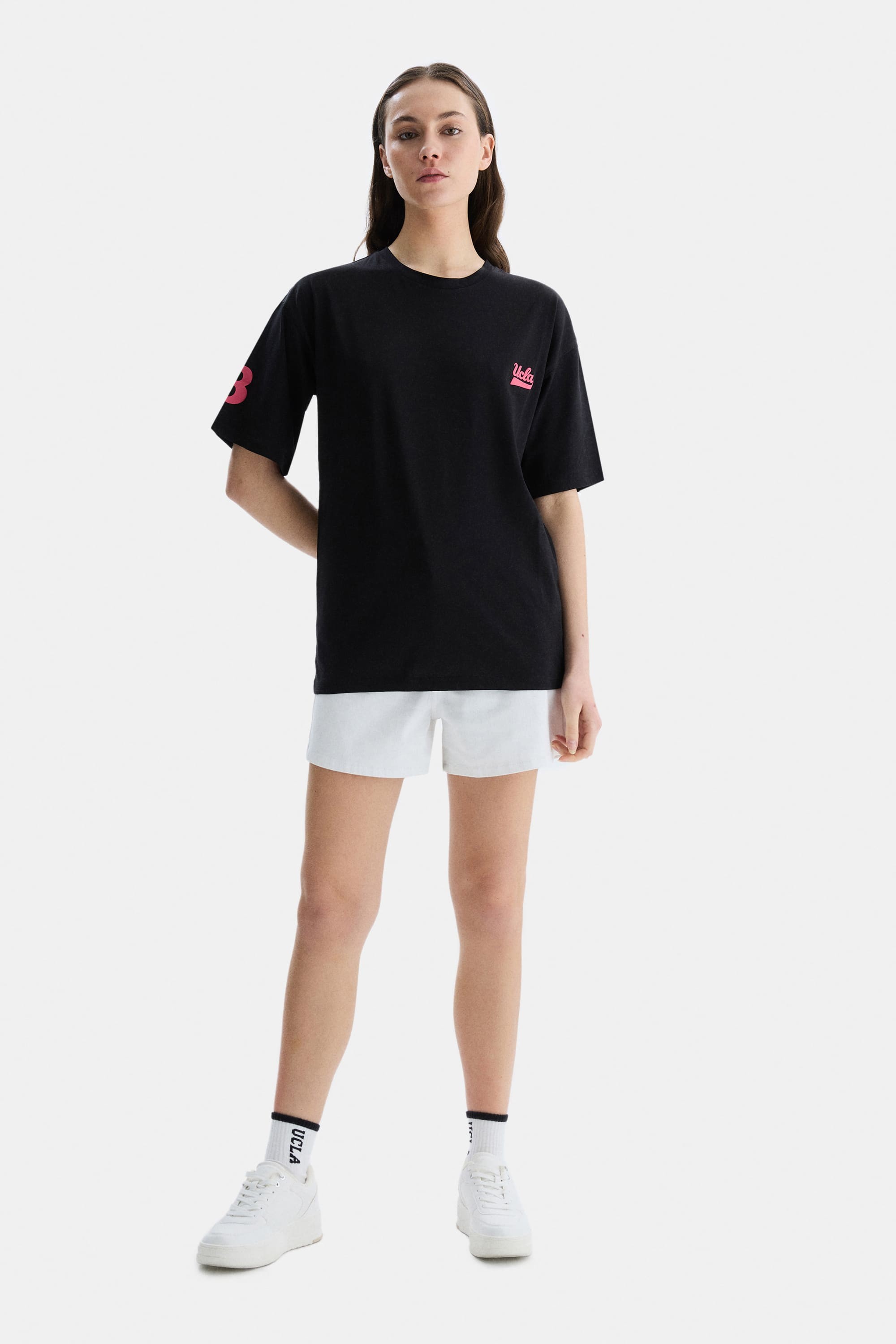 PARADISO Siyah Bisiklet Yaka baskılı Oversize Kadın Tshirt