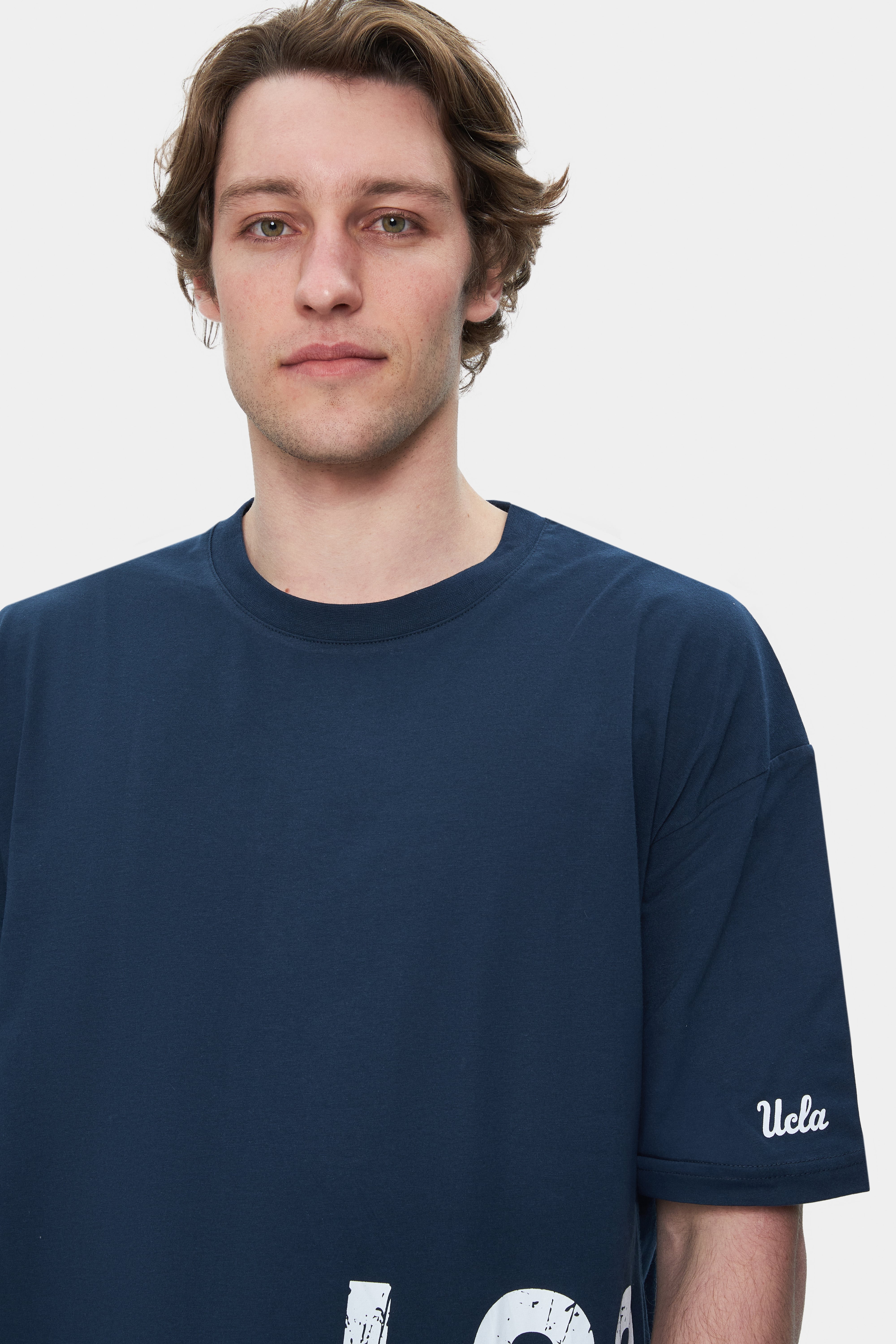 IGNISO Lacivert Bisiklet Yaka Baskılı Oversize Erkek Tshirt