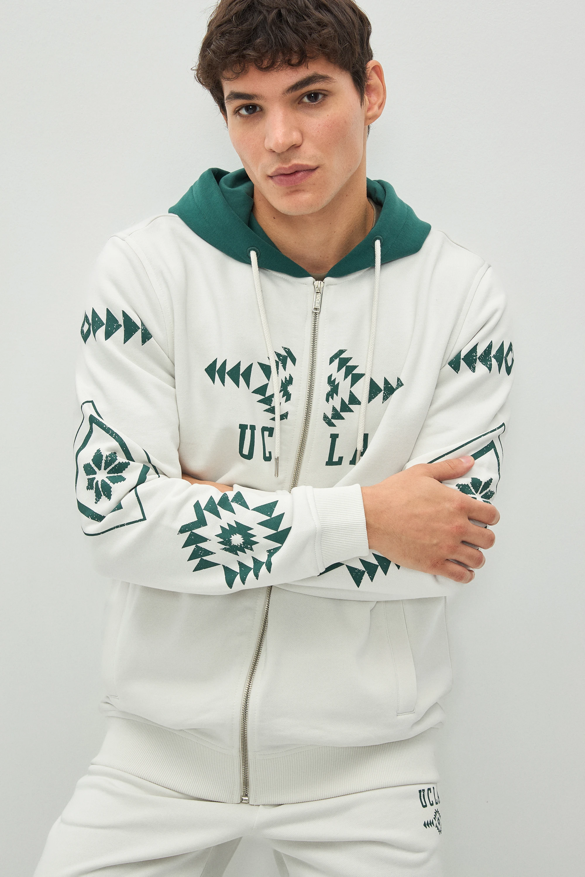 SPENCER Kemik Rengi Kapüşonlu Baskılı Fermuarlı Standard Fit Erkek Sweatshirt