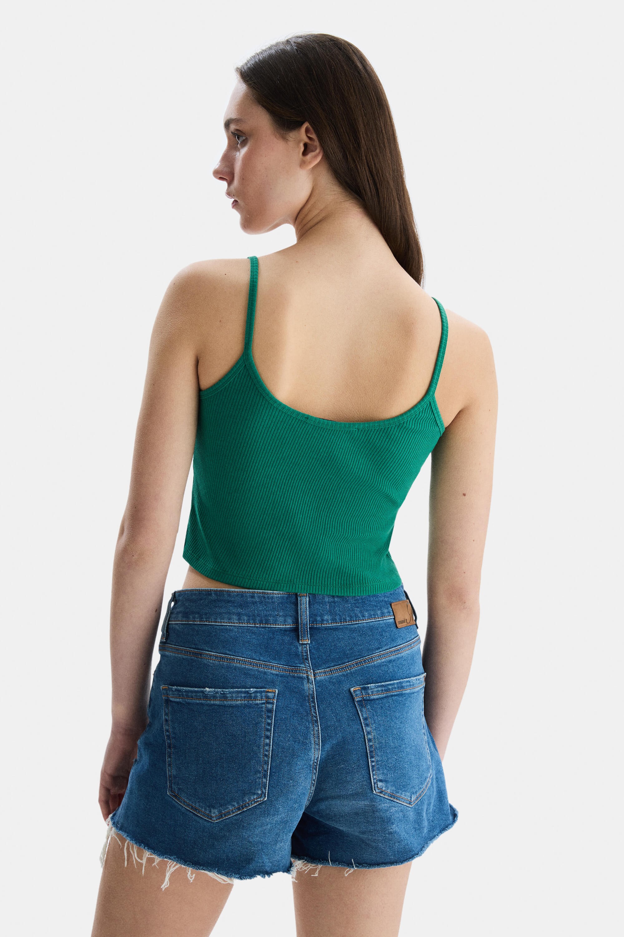 RHODES Yeşil Askılı Nakışlı Kadın Crop