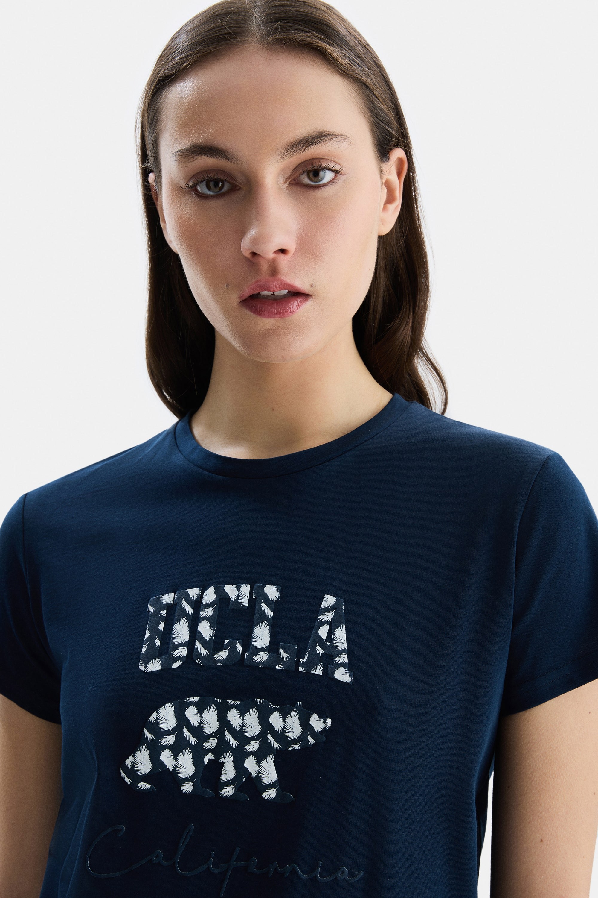 ALLISON Lacivert Bisiklet Yaka baskılı Kadın Tshirt