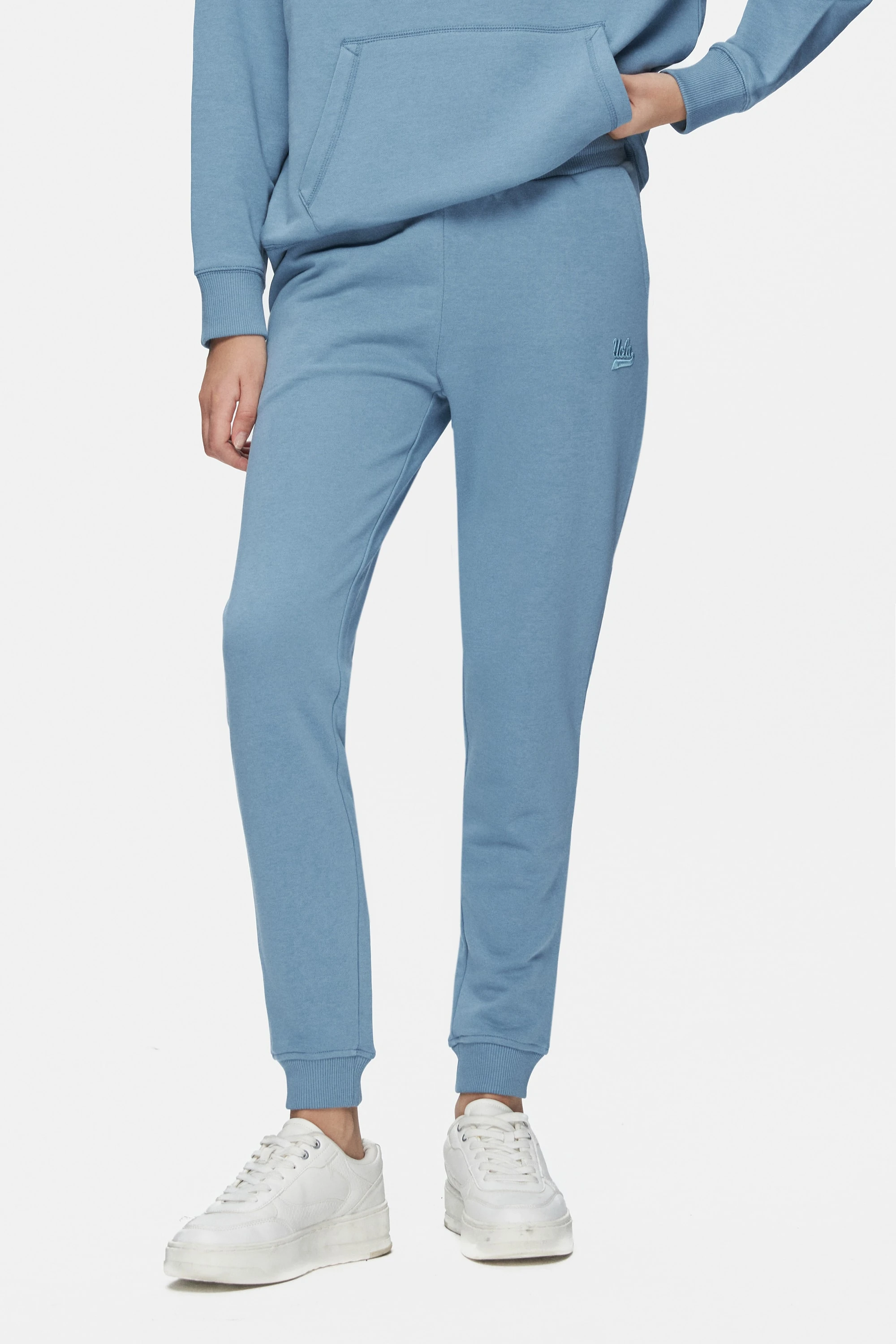 JATAVIA Mat Mavi Paçası Lastikli Nakışlı Standard Fit Kadın Eşofman Altı