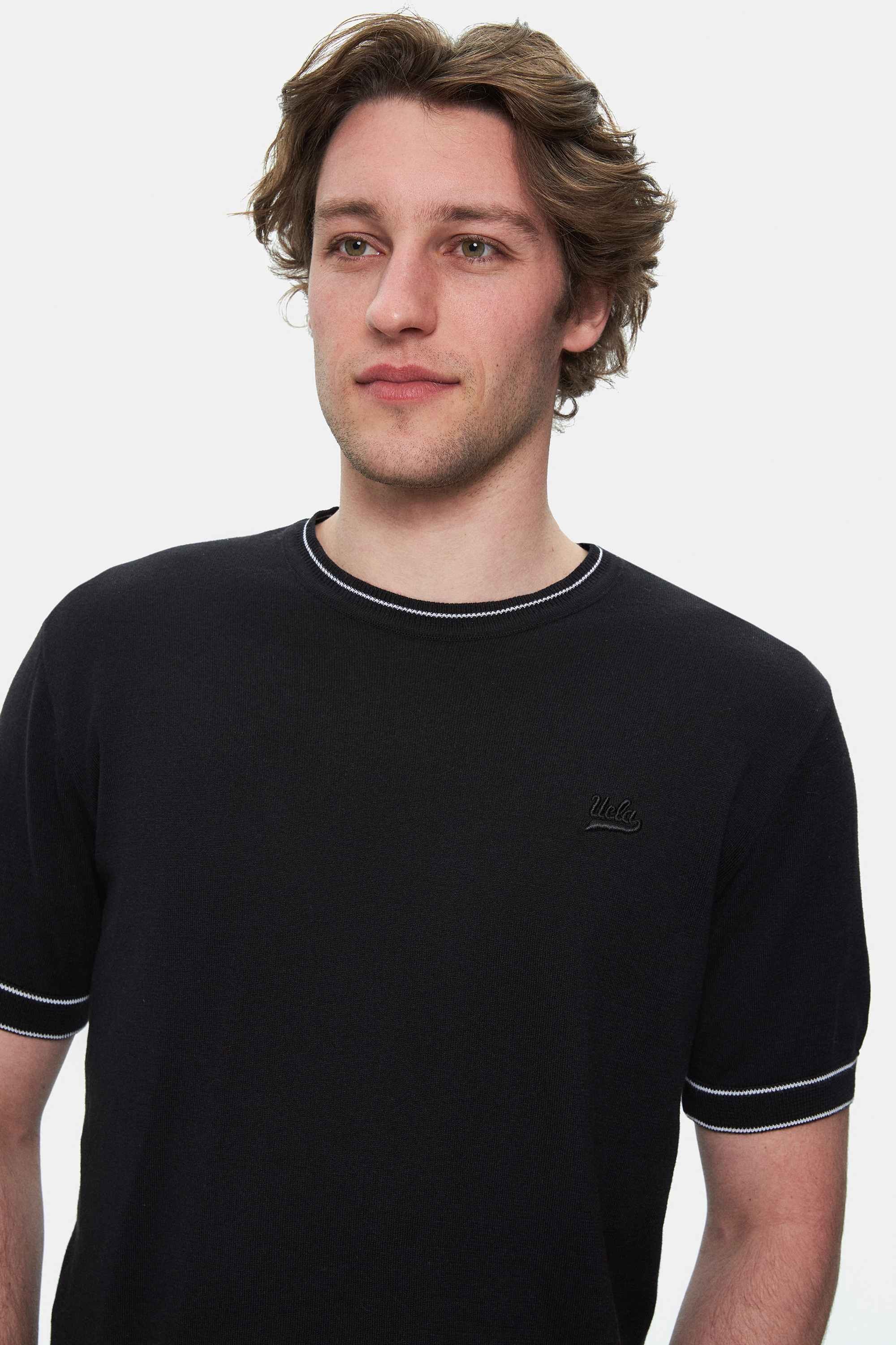 FARED Siyah Bisiklet Yaka Triko Nakışlı Standard Fit Erkek Tshirt
