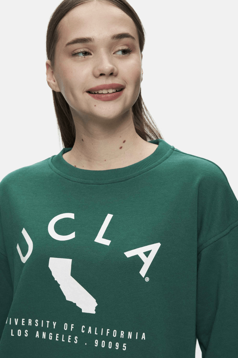 ALAMEDA Yeşil Bisiklet Yaka Baskılı Oversize Kadın Sweatshirt