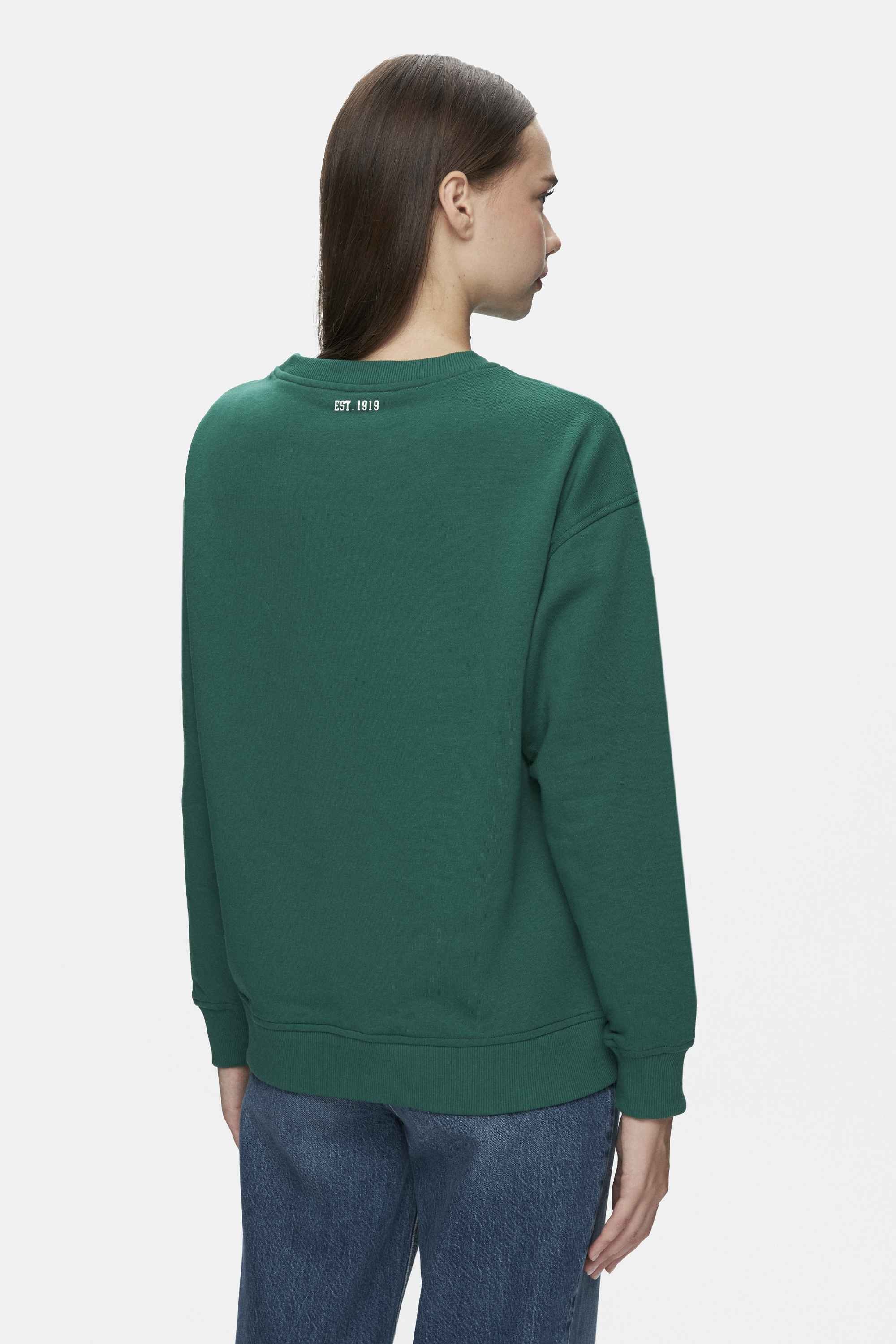 ALAMEDA Yeşil Bisiklet Yaka Baskılı Oversize Kadın Sweatshirt