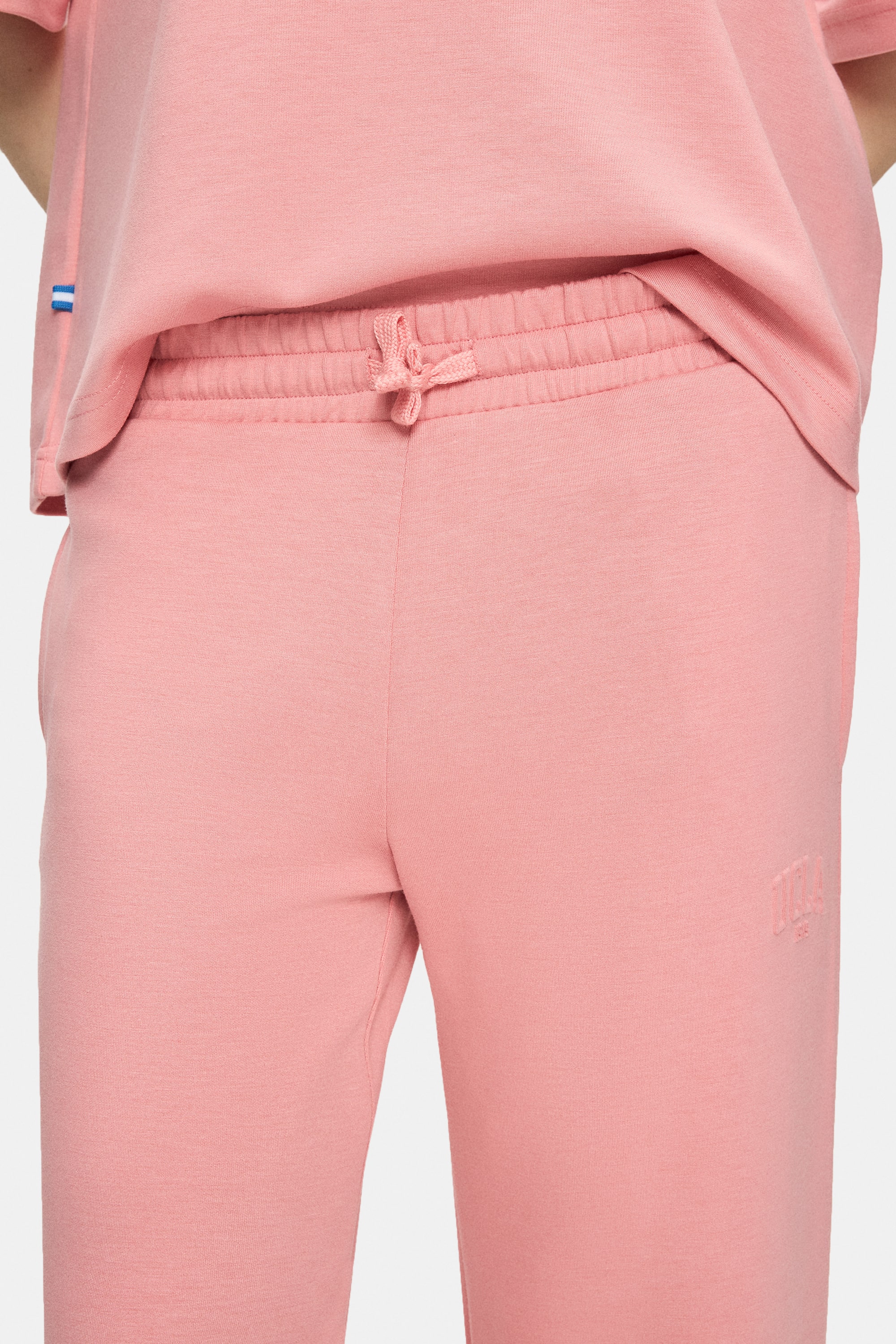 URANIA Pembe İspanyol Paça Gofre Baskı Loose Fit Kadın Eşofman Altı