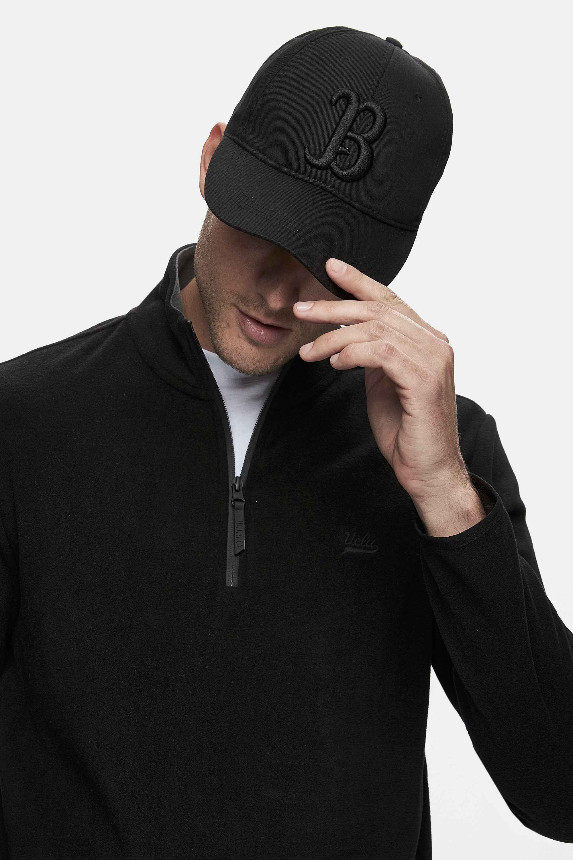 GREMIO Siyah Polar Dik Yaka Nakışlı Standard Fit Erkek Sweatshirt