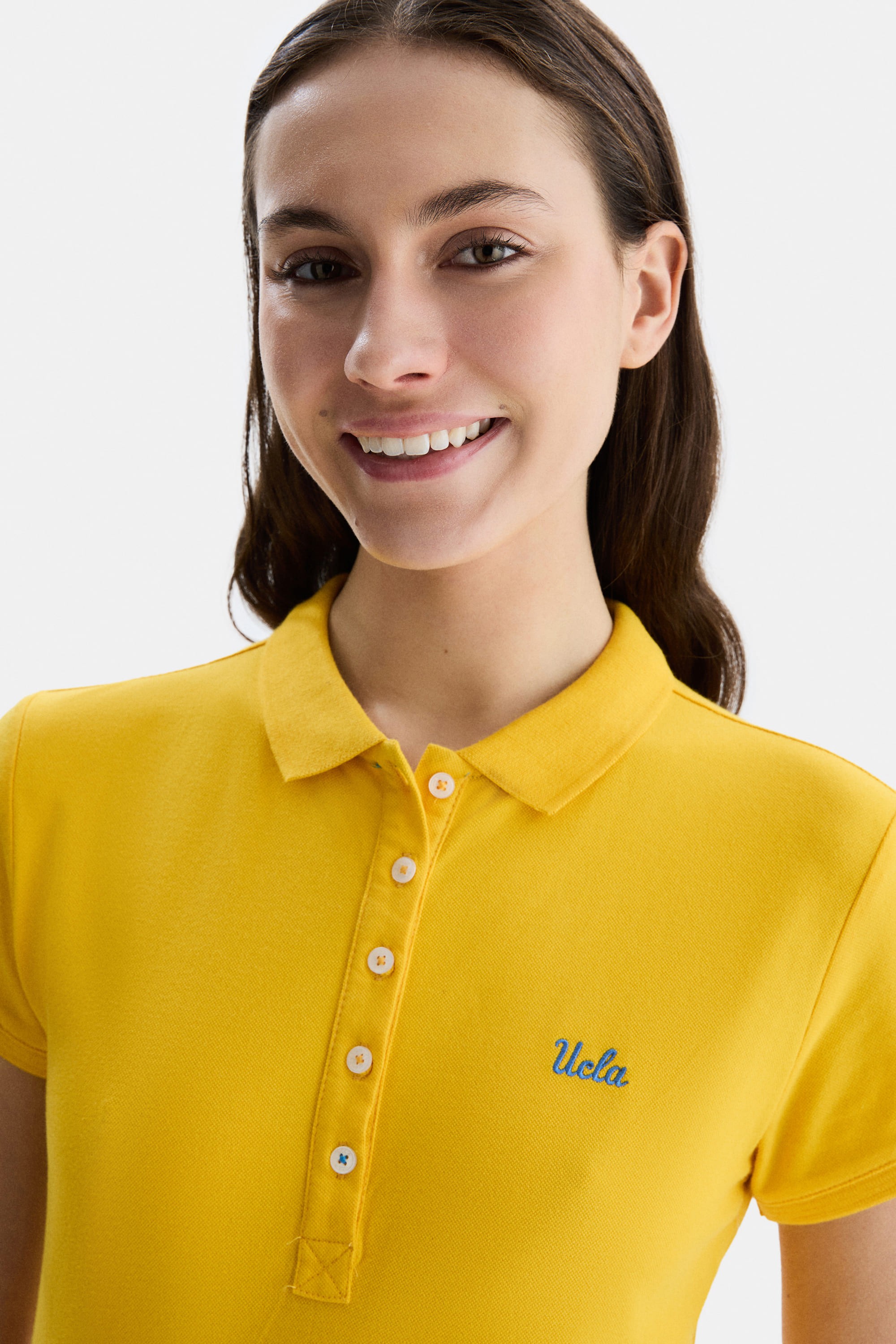 SHAVER Sarı Polo Yaka Nakışlı Standard Fit Kadın Tshirt