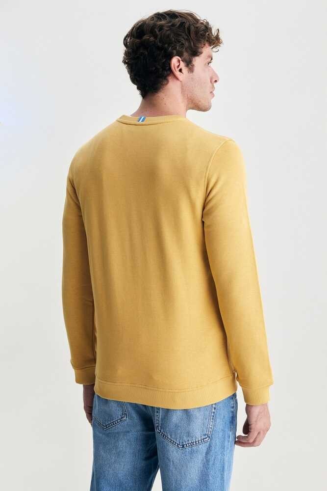 VALLEY Sarı Bisiklet Yaka Baskılı Standard Fit Erkek Sweatshirt