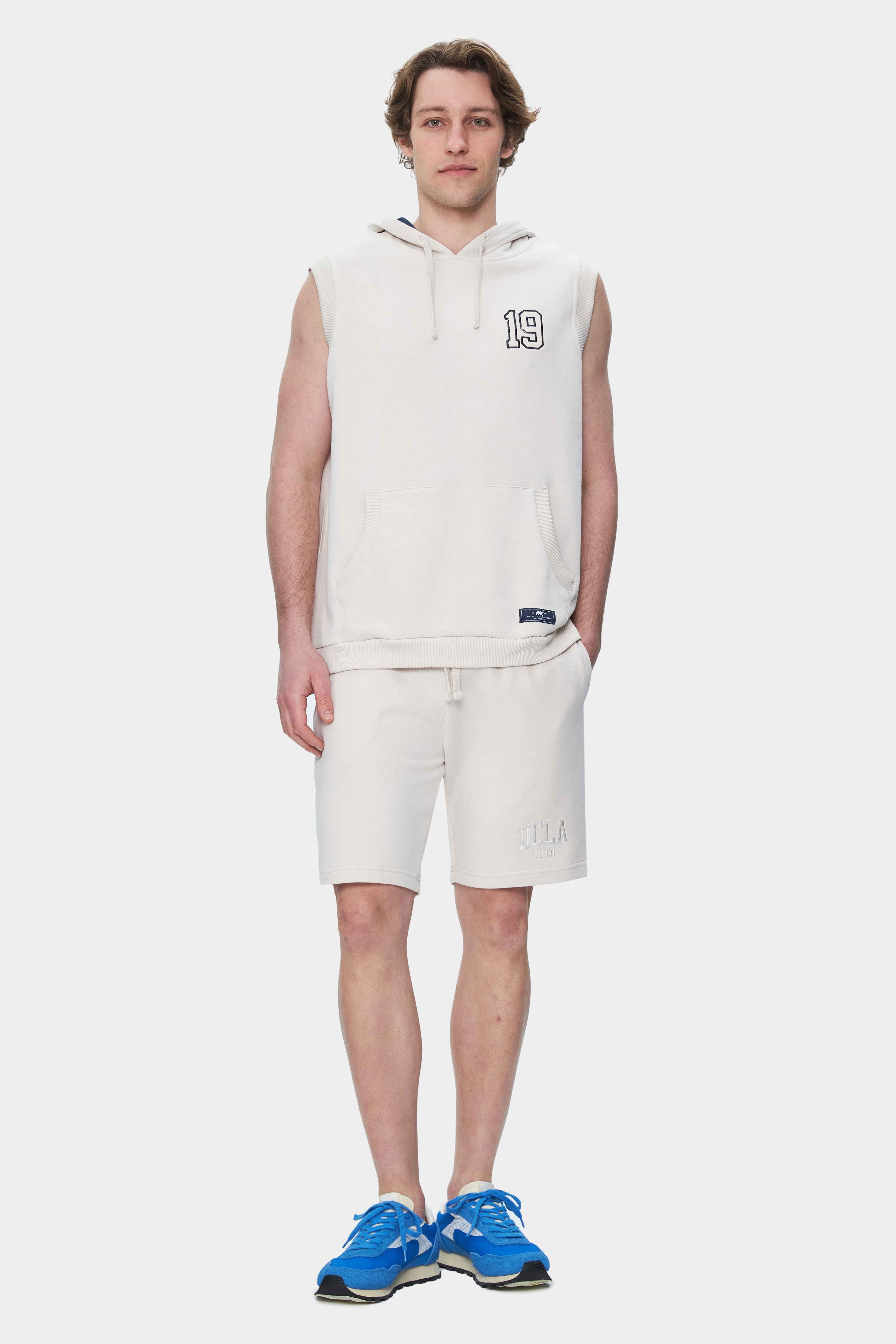 HEWITT Kemik Rengi Nakışlı Sıfır Kol Sweatshırt Oversize Erkek Sweatshirt