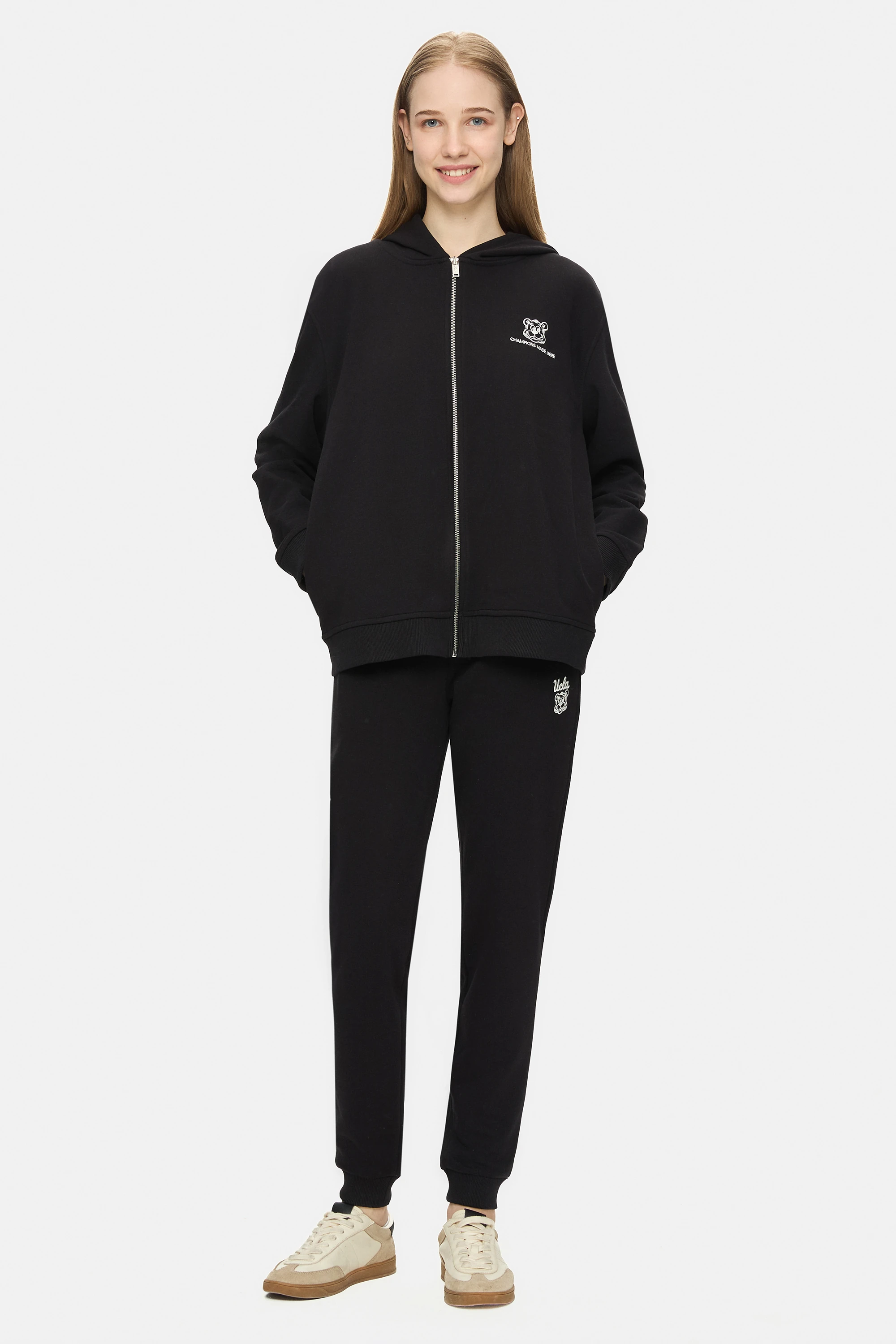 MARAIS Siyah Daralan Kesim Paçası Lastikli Baskılı Standard Fit Kadın Eşofman Altı