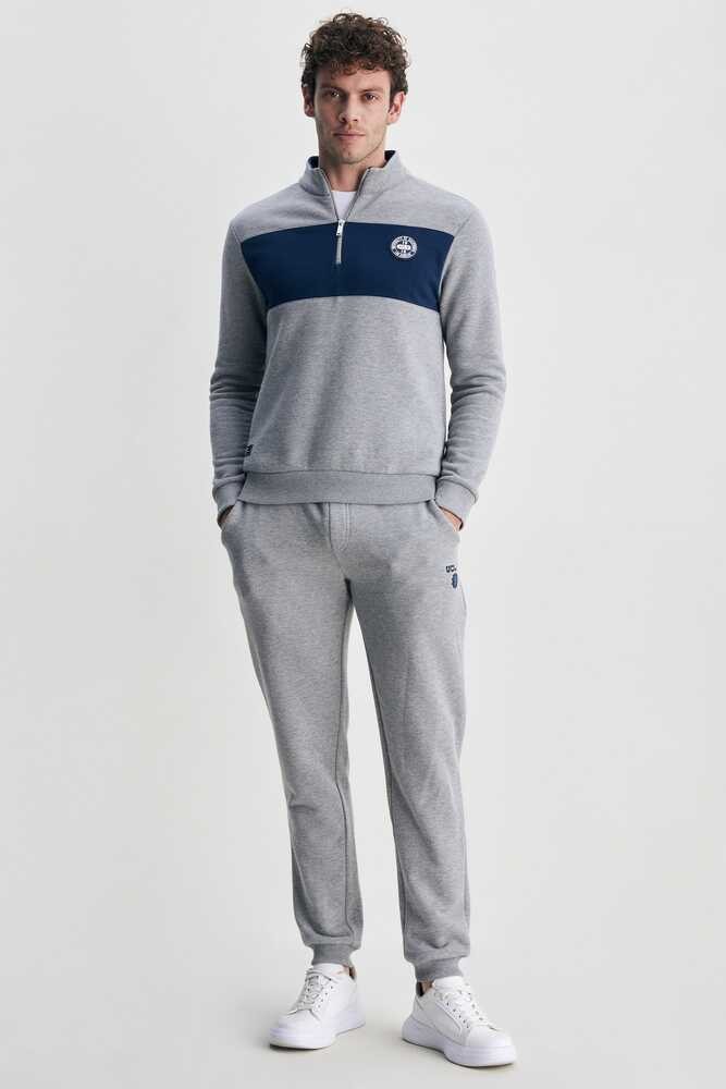 KHAL Gri Yarım Fermuarlı Kauçuklu Şardonlu Dik Yaka Standard Fit Erkek Sweatshirt