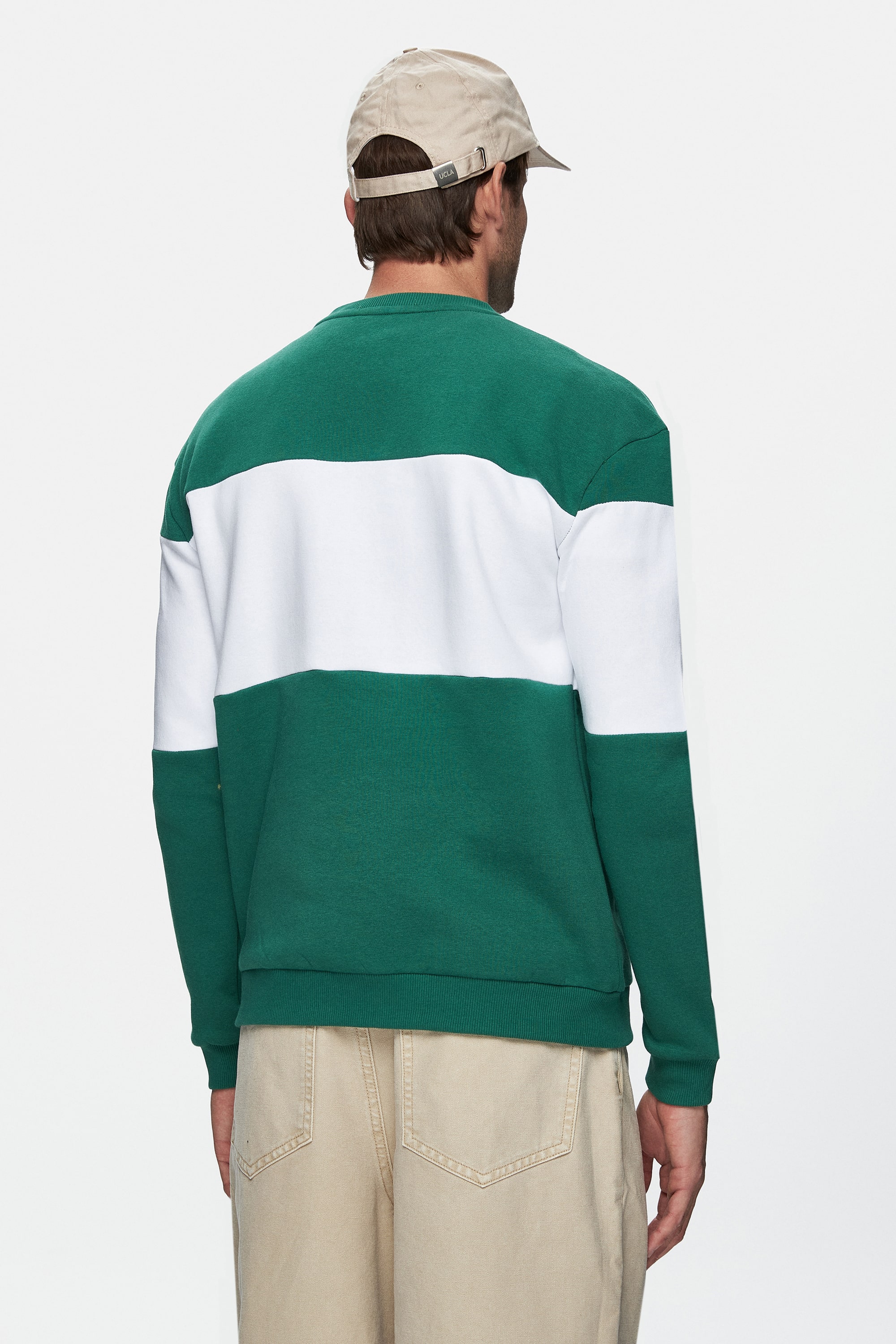 ARCHER Yeşil Bisiklet Yaka Nakışlı Şardonlu Loose Fit Erkek Sweatshirt