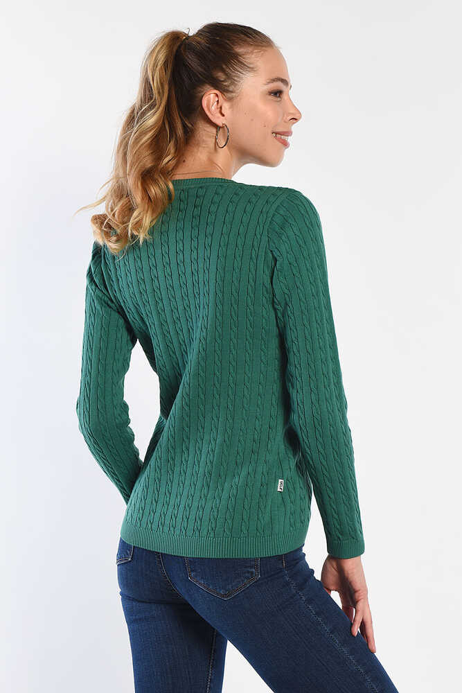 CREST Yeşil Saç Örgü Nakışlı Standard Fit Kadın Triko