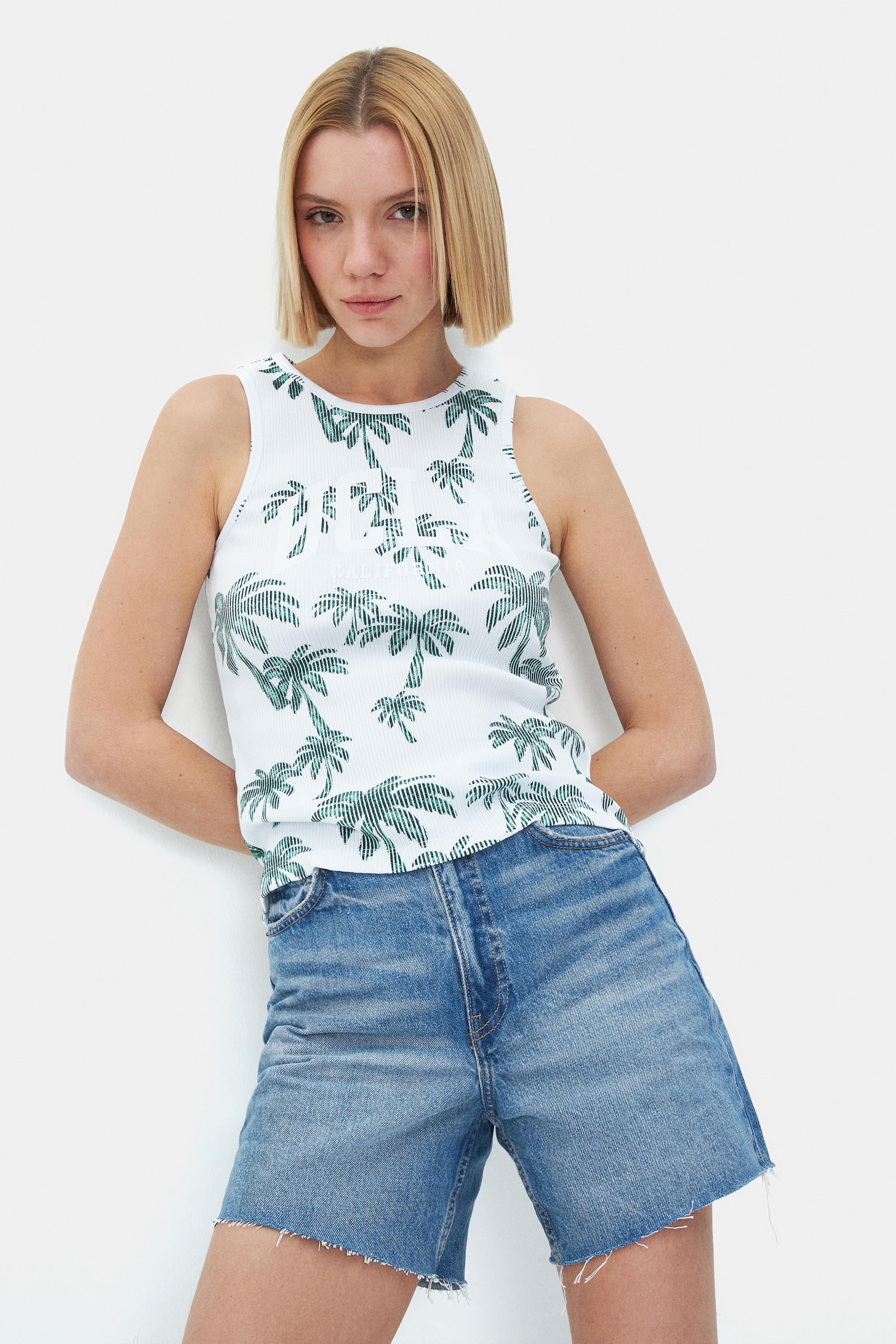 MAUVE Yeşil Baskılı Sıfır Kol Standard Fit Kadın Tshirt