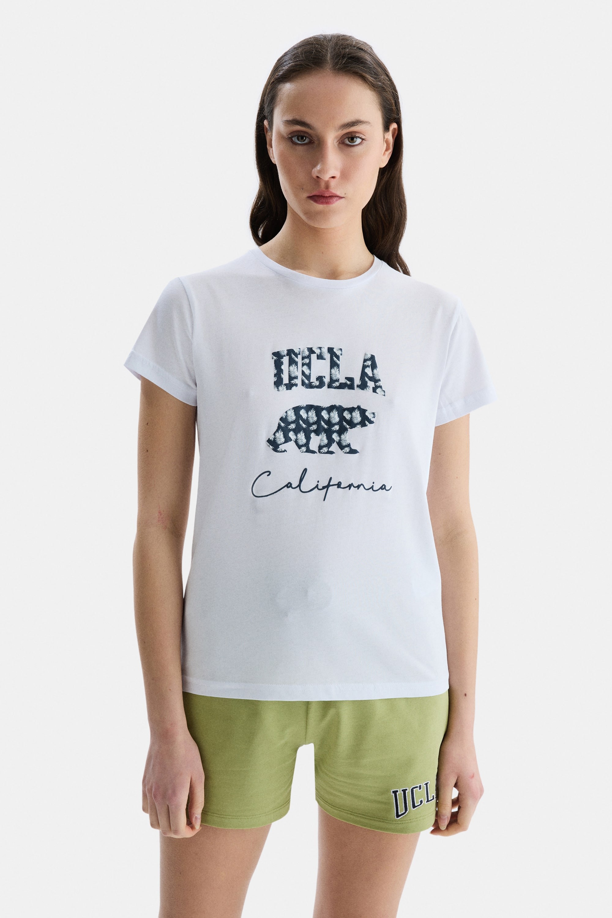 ALLISON Beyaz Bisiklet Yaka baskılı Standard Fit Kadın Tshirt